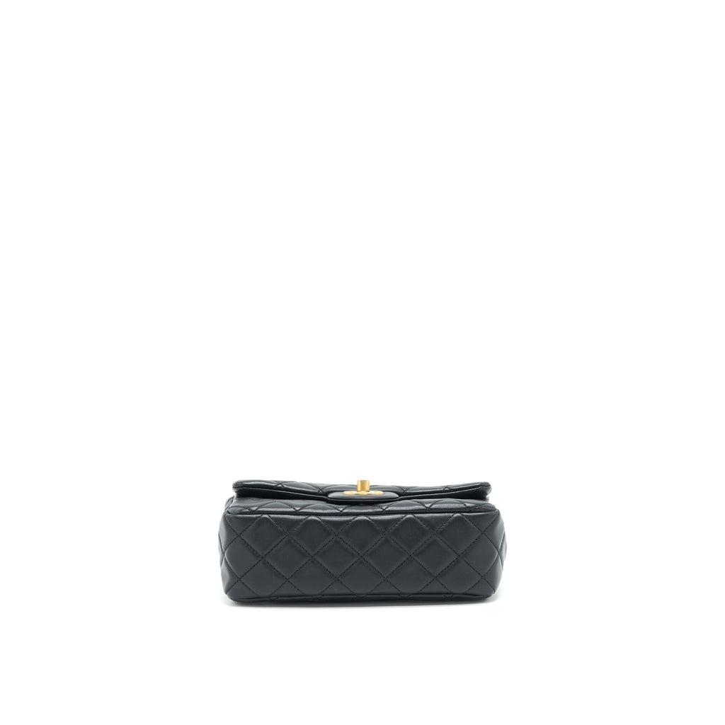 CHANEL 22C PEARL CRUSH MINI RECTANGULAR FLAP BAG LAMBSKIN BLACK GHW (MICROCHIP)