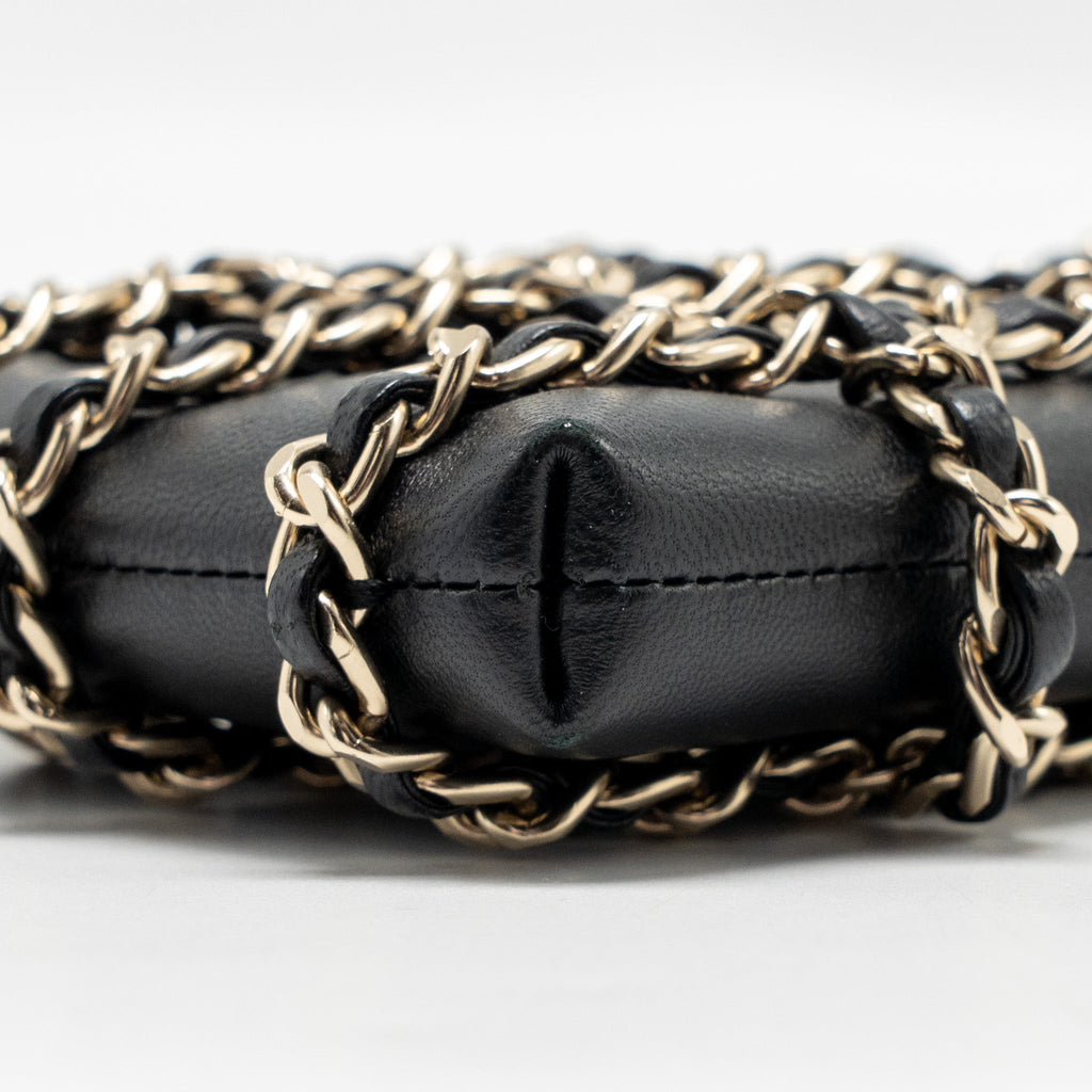 CHANEL GOLD CLUTCH O CHAIN VERTICAL PHONE HOLDER LAMBSKIN BLACK GHW