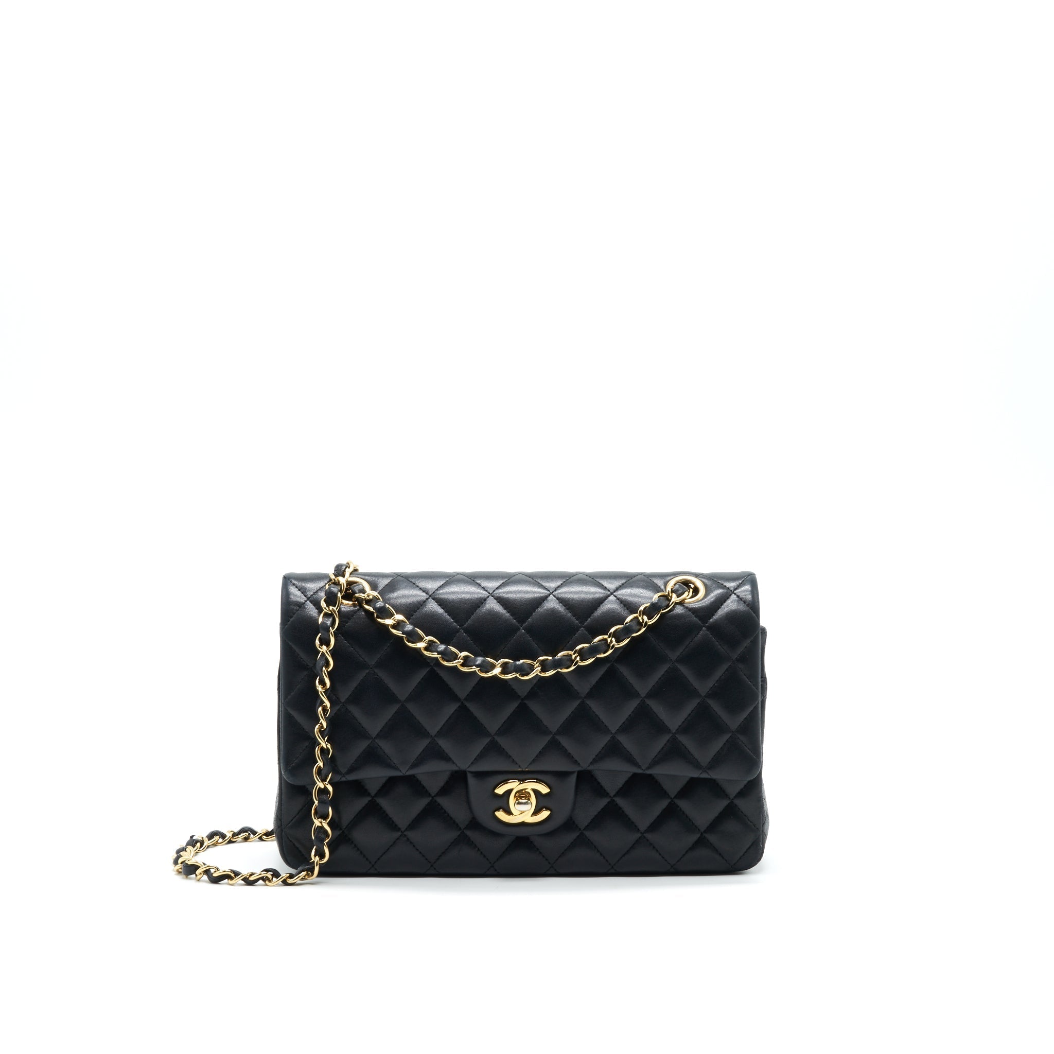 CHANEL CLASSIC DOUBLE FLAP BAG LAMBSKIN MEDIUM BLACK GHW SERIAL 19