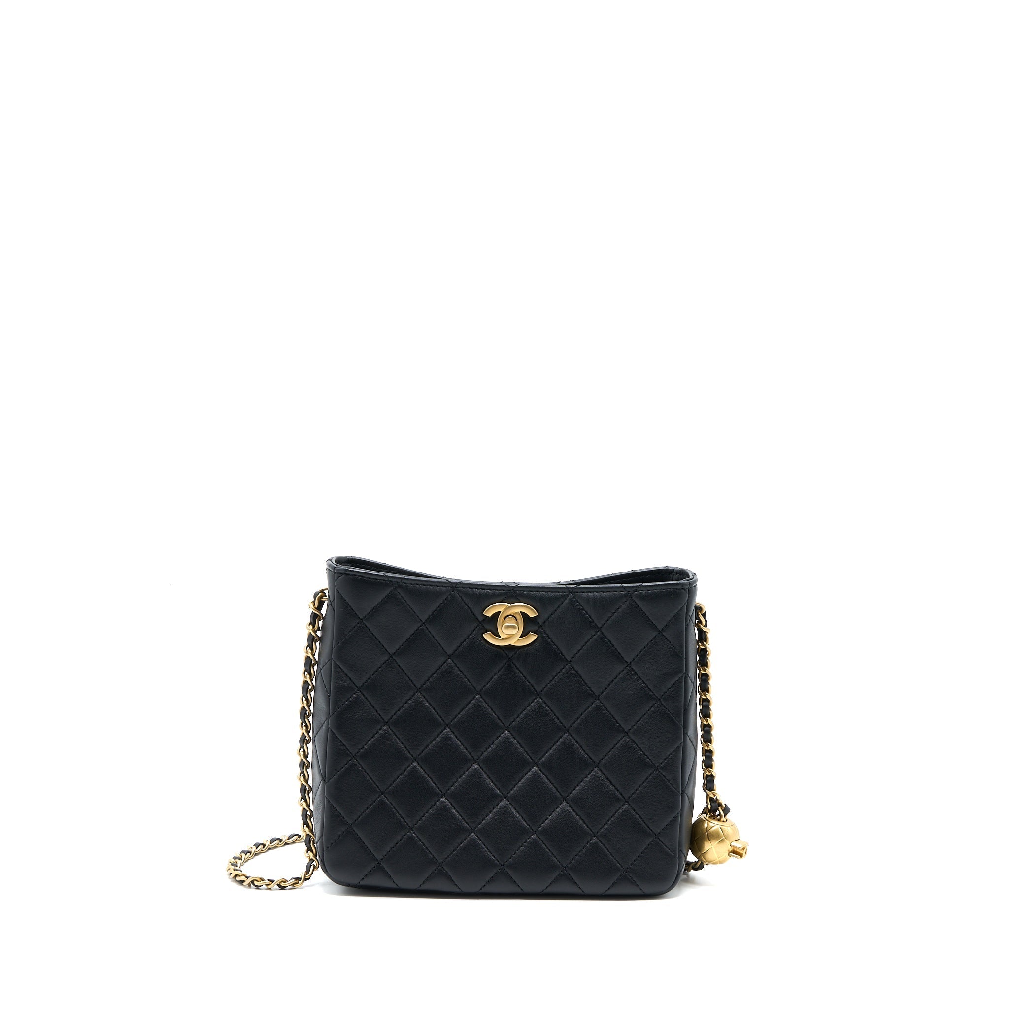 CHANEL 23C PEARL CRUSH HOBO BAG LAMBSKIN BLACK BRUSHED GHW (MICROCHIP)