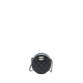 CHANEL CRYSTAL CC LOGO ROUND CLUTCH WITH CHAIN CAVIAR BLACK LGHW