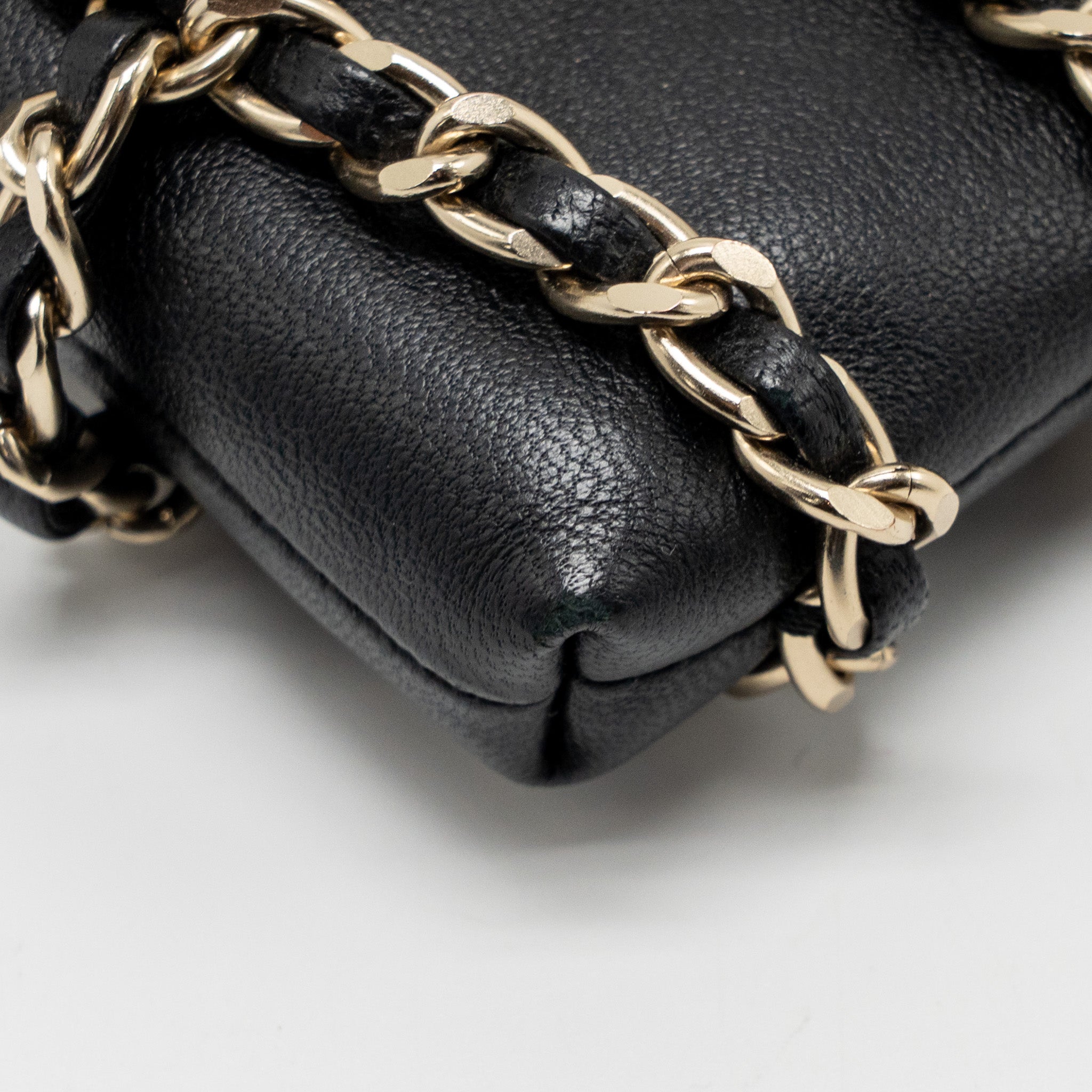 CHANEL GOLD CLUTCH O CHAIN VERTICAL PHONE HOLDER LAMBSKIN BLACK GHW