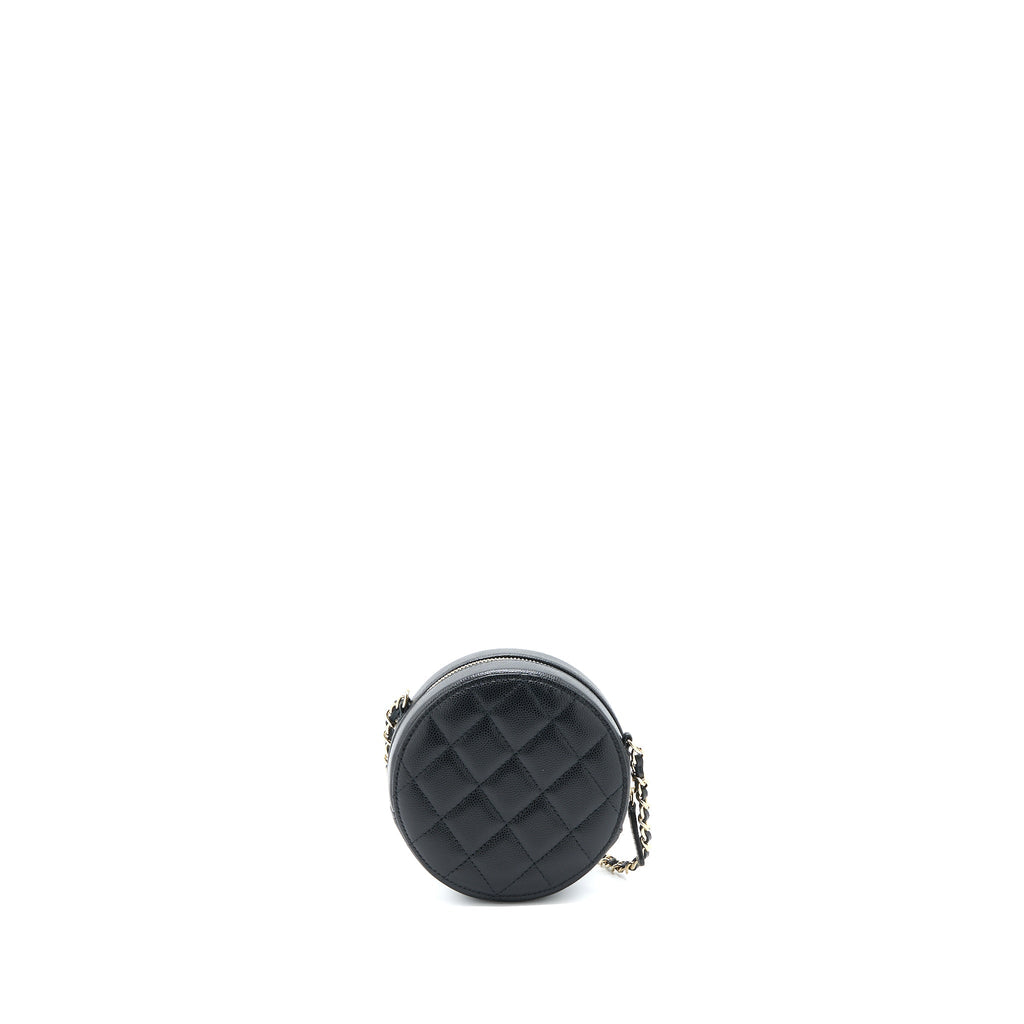 CHANEL CRYSTAL CC LOGO ROUND CLUTCH WITH CHAIN CAVIAR BLACK LGHW