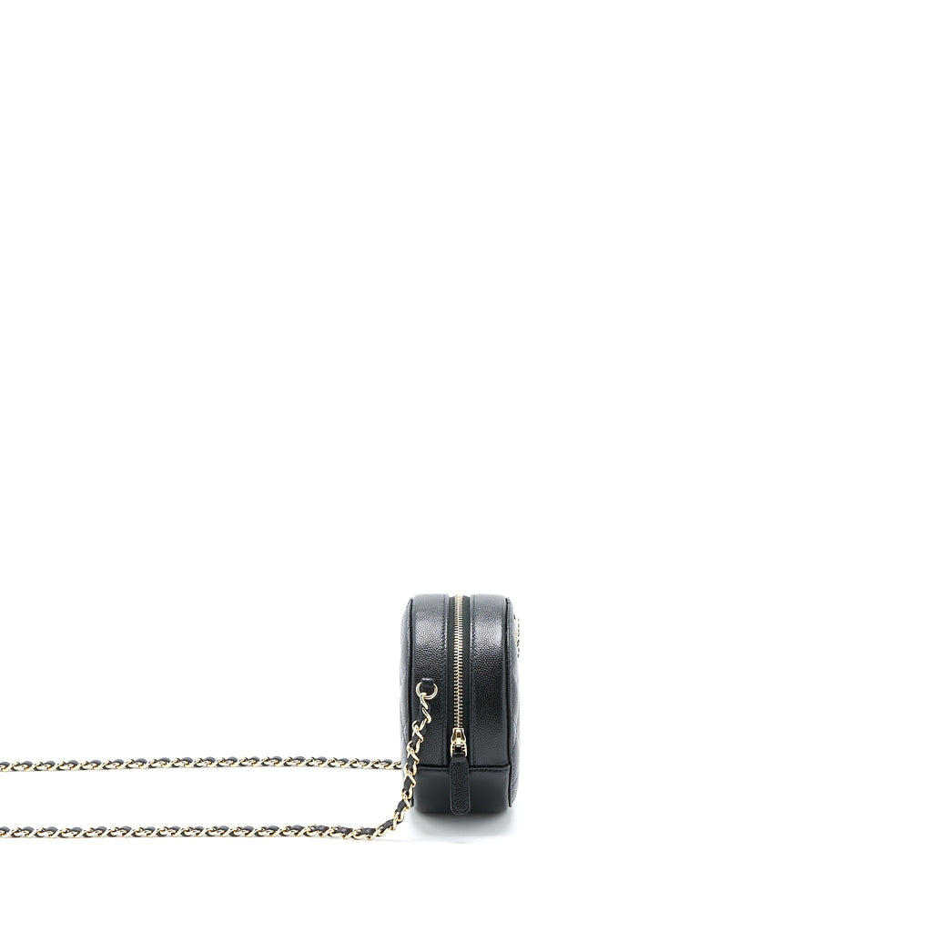 CHANEL CRYSTAL CC LOGO ROUND CLUTCH WITH CHAIN CAVIAR BLACK LGHW