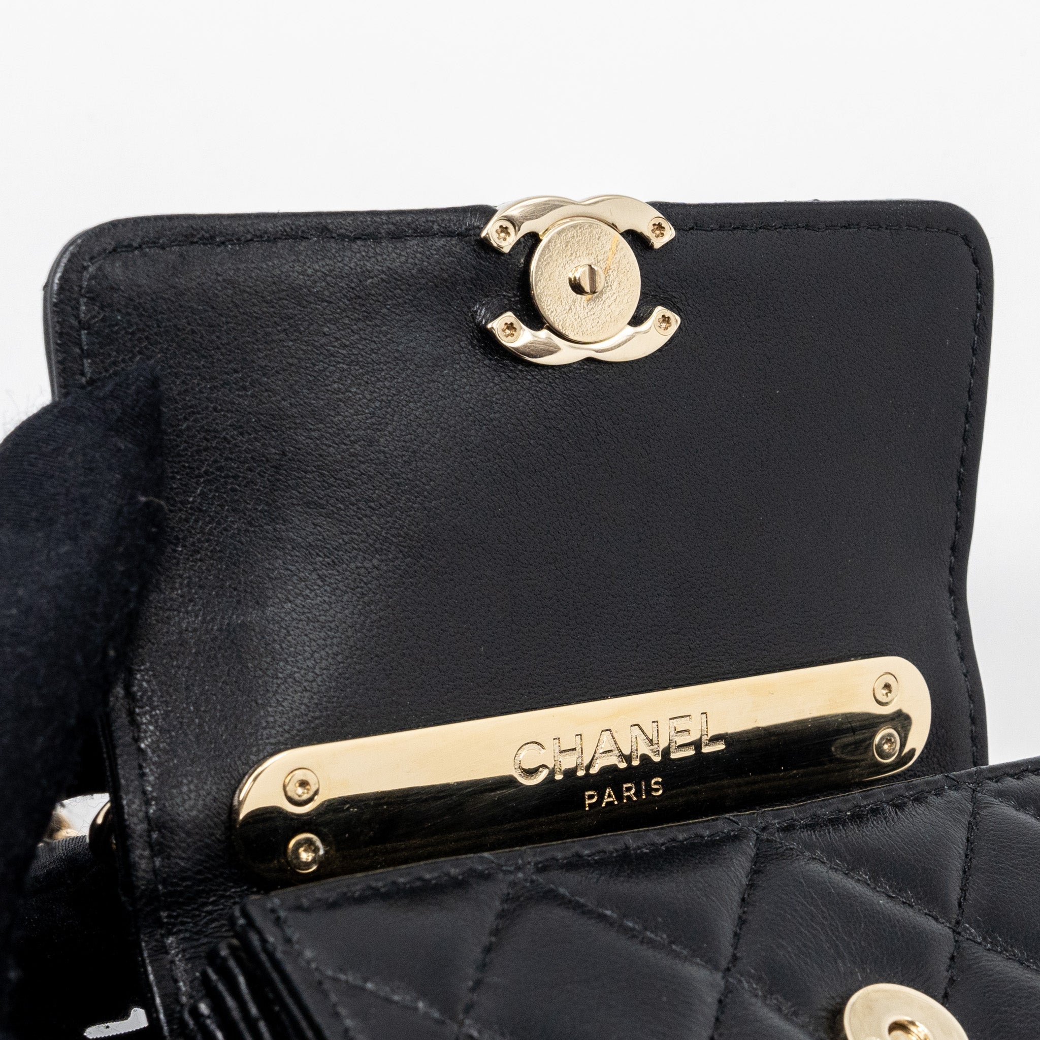 CHANEL TOP HANDLE MINI FLAP BAG WITH CHAIN LAMBSKIN BLACK LGHW (MICROCHIP)