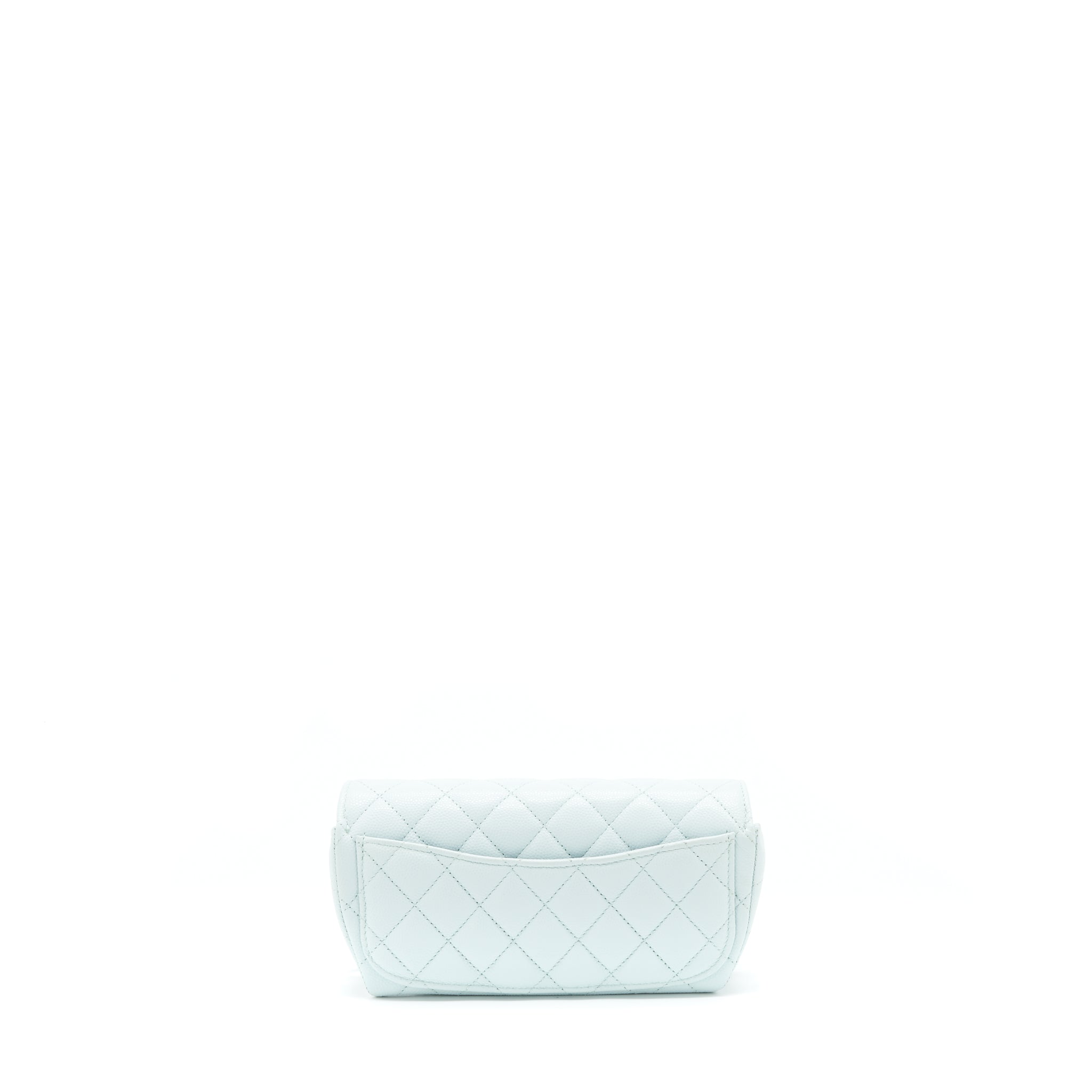 CHANEL GLASSES CASE WITH CHAIN CAVIAR LIGHT BLUE SHW