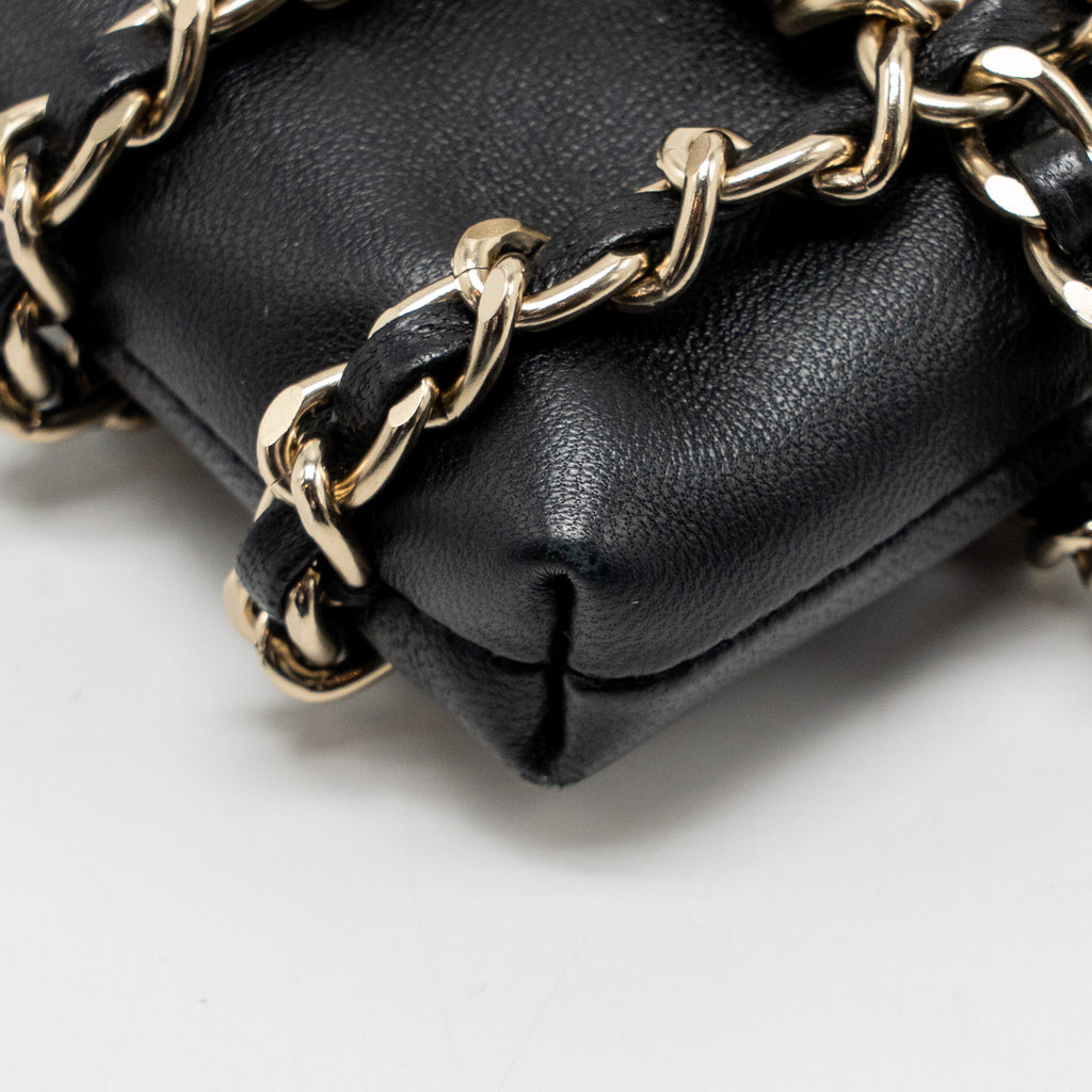 CHANEL GOLD CLUTCH O CHAIN VERTICAL PHONE HOLDER LAMBSKIN BLACK GHW