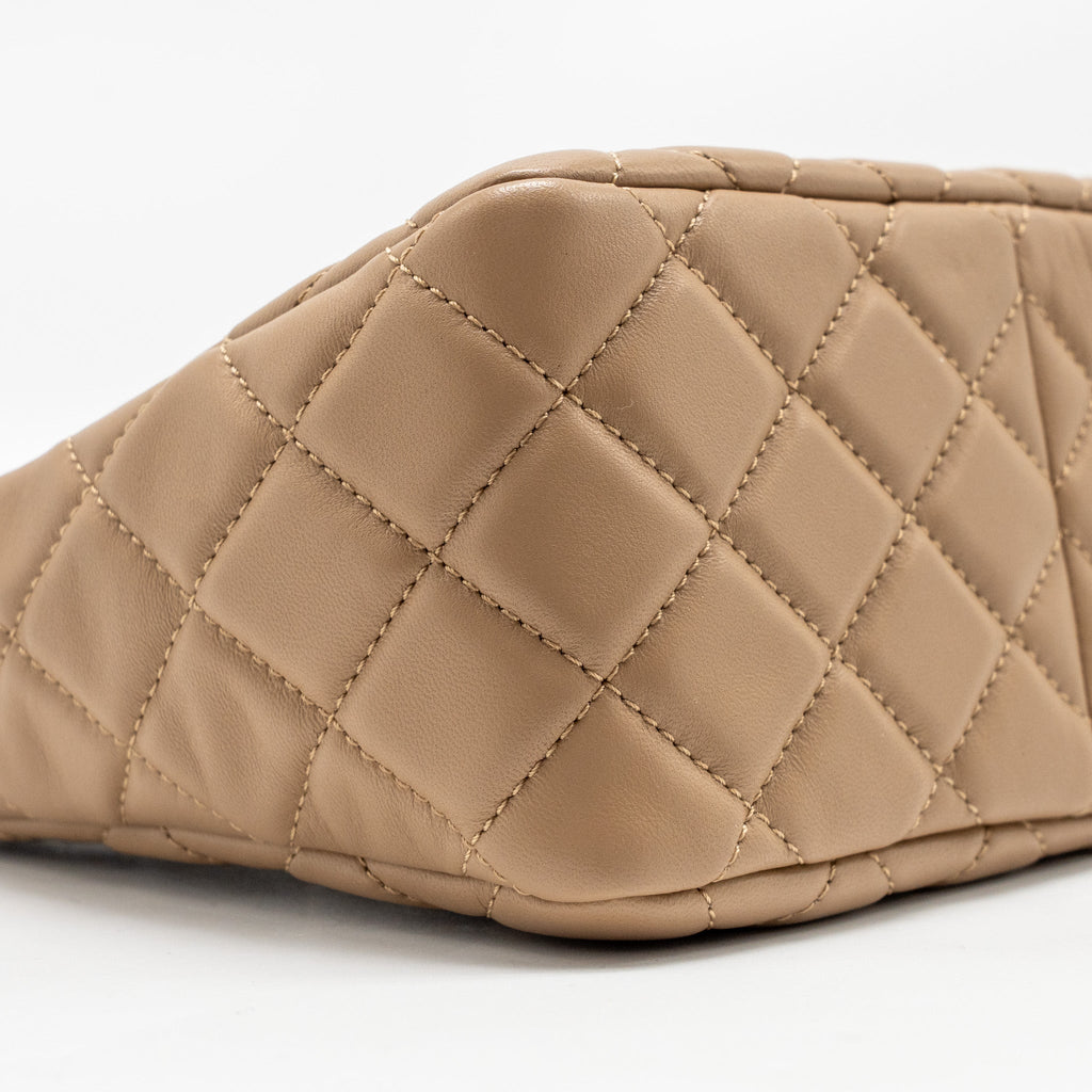 CHANEL PEARL CRUSH HOBO BAG LAMBSKIN BEIGE GHW (MICROCHIP)