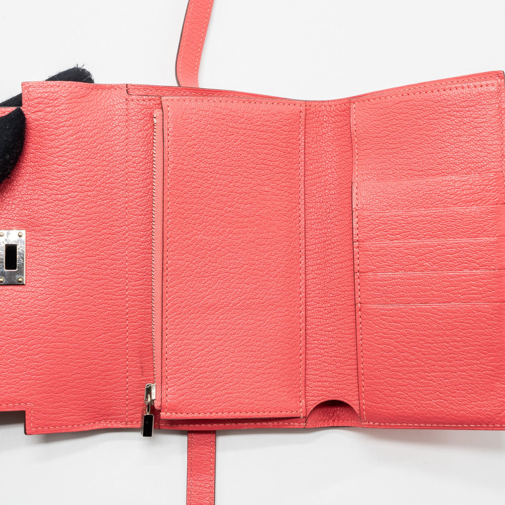 HERMES KELLY COMPACT WALLET CHEVRE MYSORE ROSE AZALEE SHW