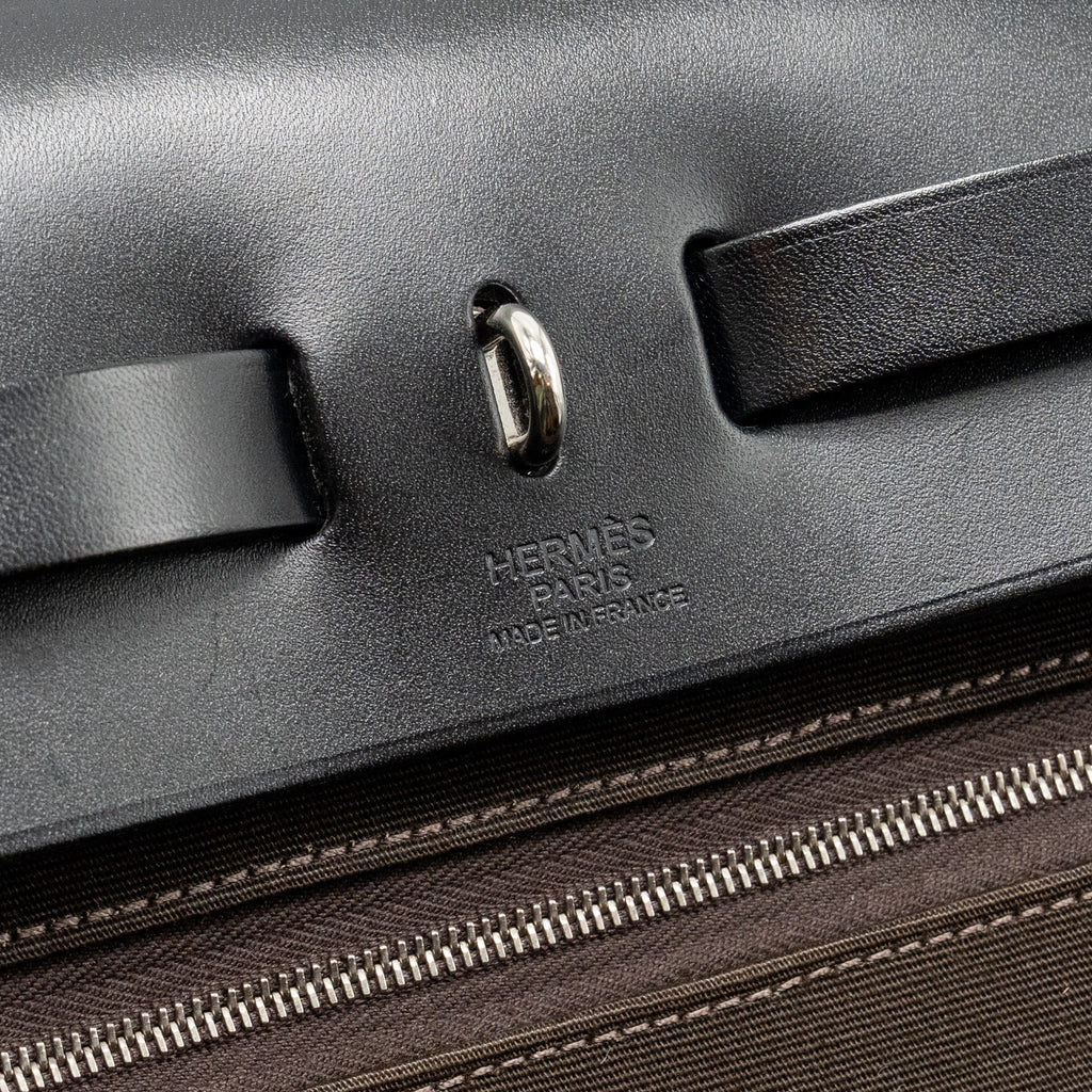 HERMES HERBAG 31 ZIP BAG CANVAS/HUNTER LEATHER EBENE/NOIR SHW