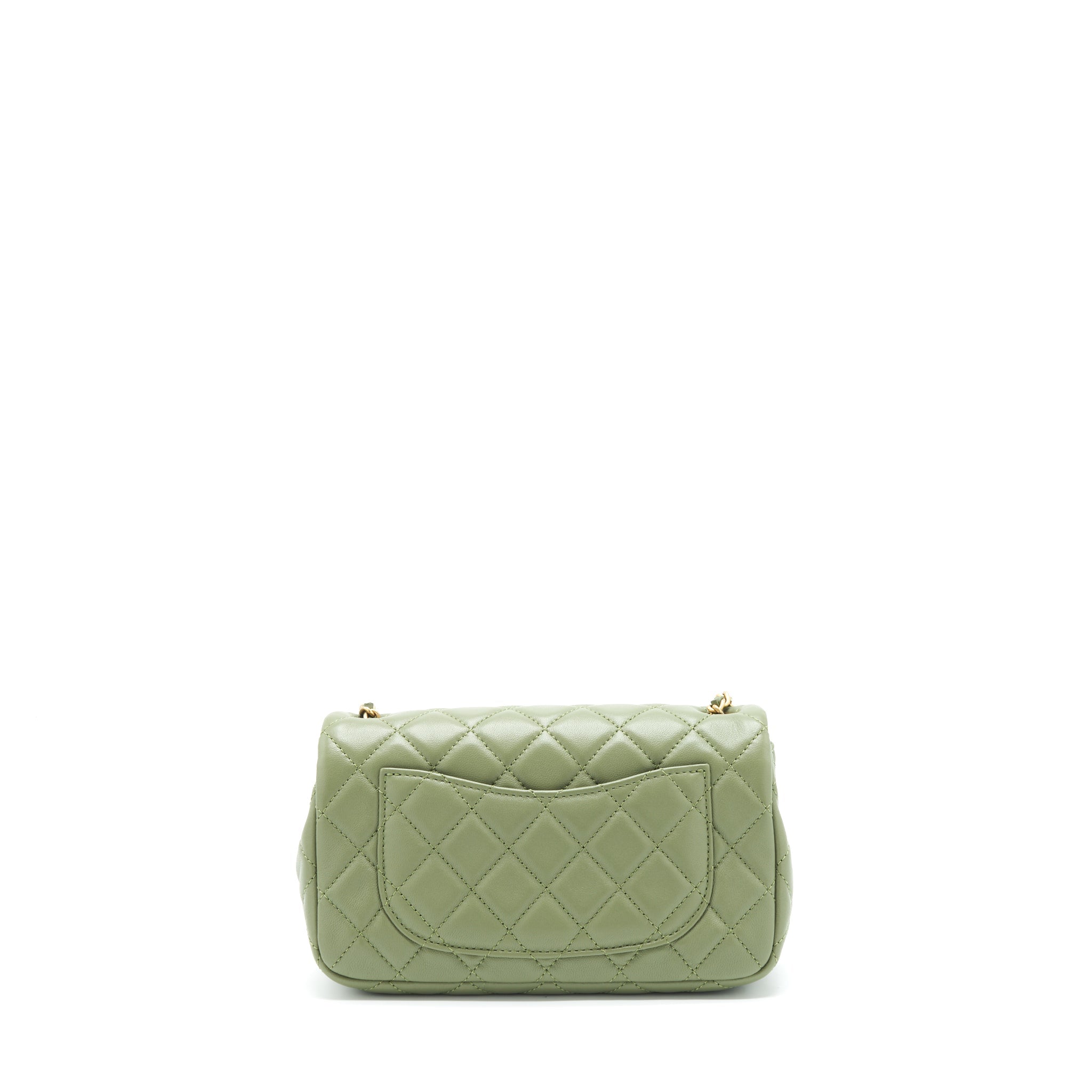 CHANEL PEAR CRUSH MINI RECTANGULAR FLAP BAG 21B LAMBSKIN GREEN GHW (MICROCHIP)