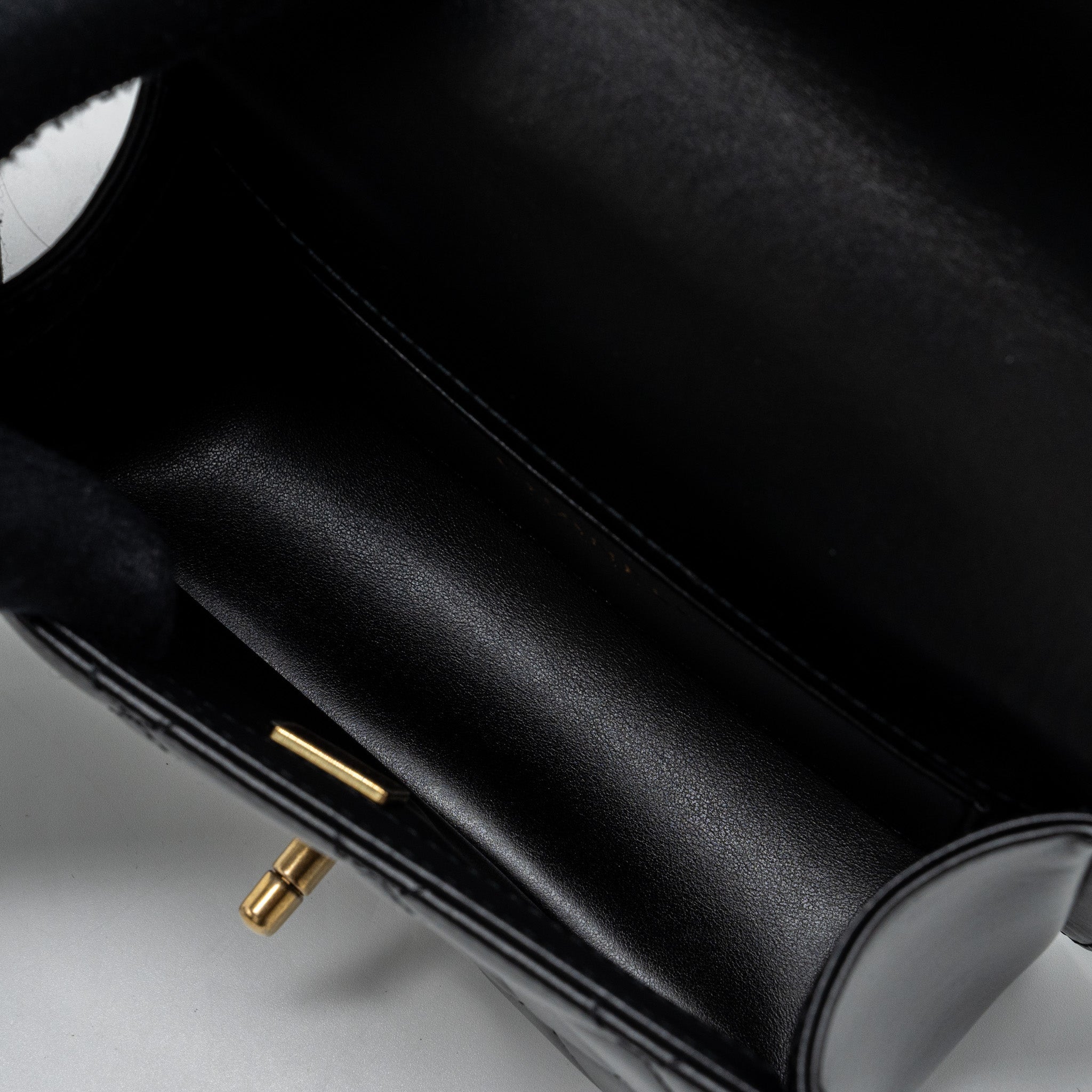 CHANEL 24C GOLD CRUSH MINI FLAP BAG CALFSKIN BLACK GHW (MICROCHIP)