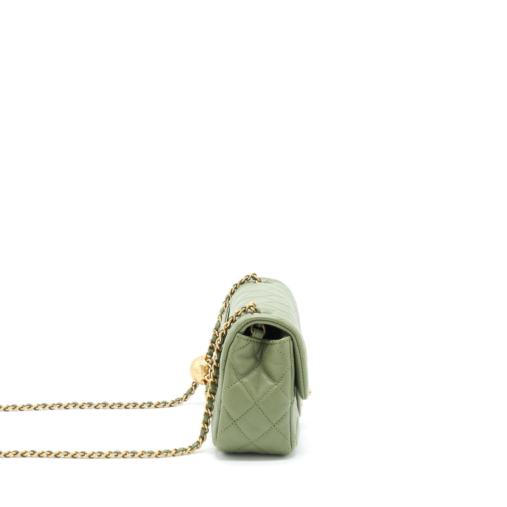 CHANEL PEAR CRUSH MINI RECTANGULAR FLAP BAG 21B LAMBSKIN GREEN GHW (MICROCHIP)