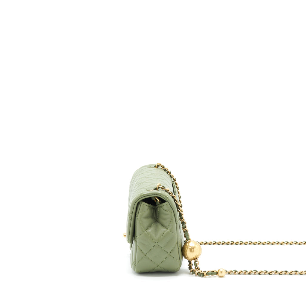 CHANEL PEAR CRUSH MINI RECTANGULAR FLAP BAG 21B LAMBSKIN GREEN GHW (MICROCHIP)