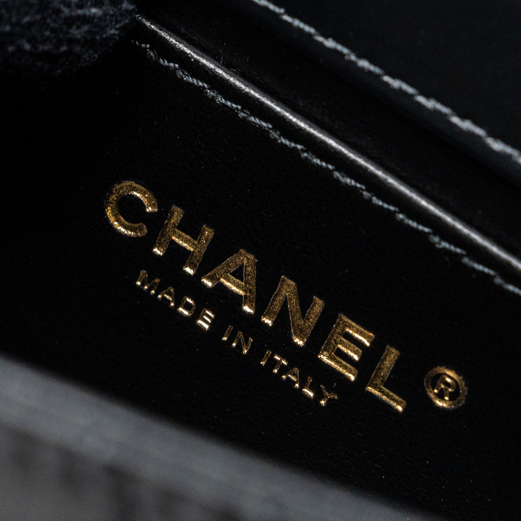 CHANEL 24C GOLD CRUSH MINI FLAP BAG CALFSKIN BLACK GHW (MICROCHIP)