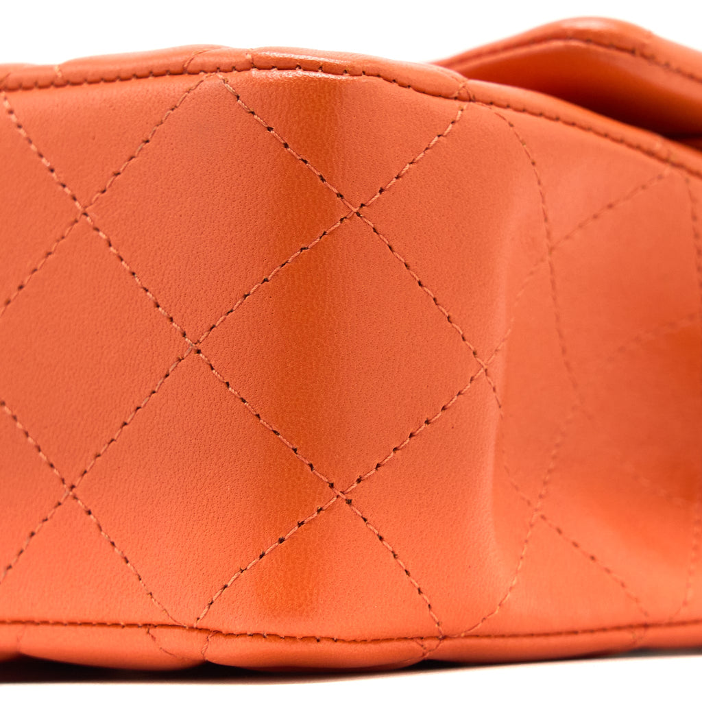 CHANEL MEDIUM CLASSIC DOUBLE FLAP BAG LAMBSKIN ORANGE SHW