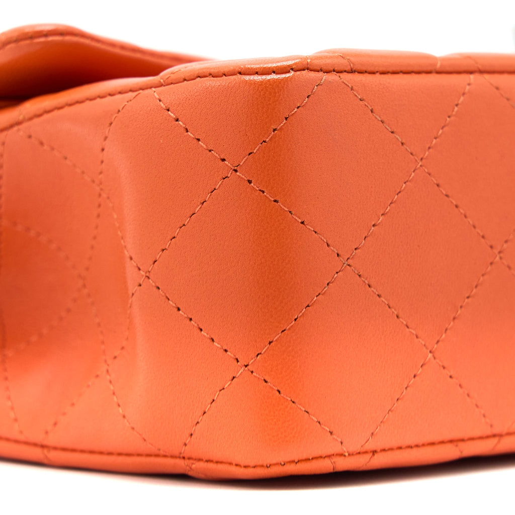 CHANEL MEDIUM CLASSIC DOUBLE FLAP BAG LAMBSKIN ORANGE SHW