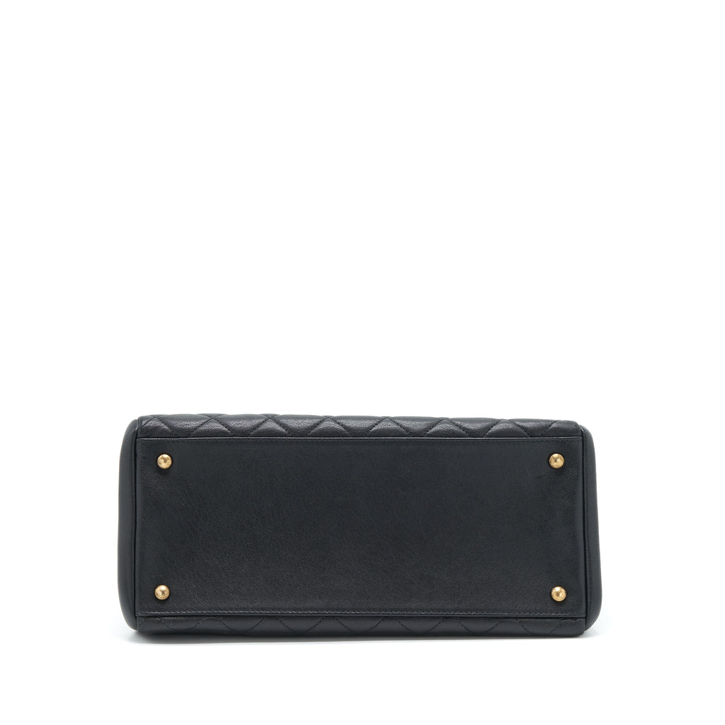CHANEL LARGE FLAP BAG CALFSKIN BLACK RUTHENIUM GOLD HARDWARE