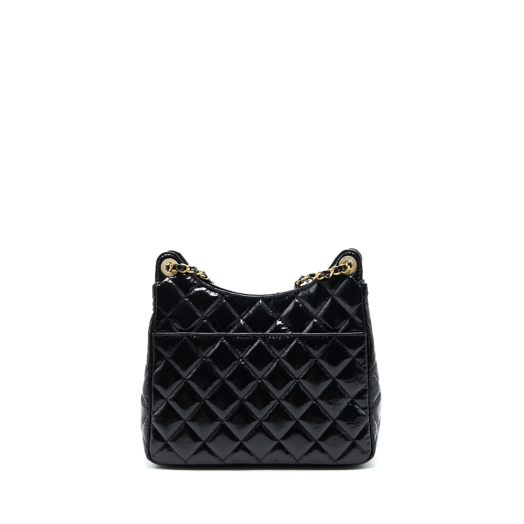 CHANEL 23C HOBO BAG SHINY CALFSKIN BLACK BRUSHED GHW(MICROCHIP)