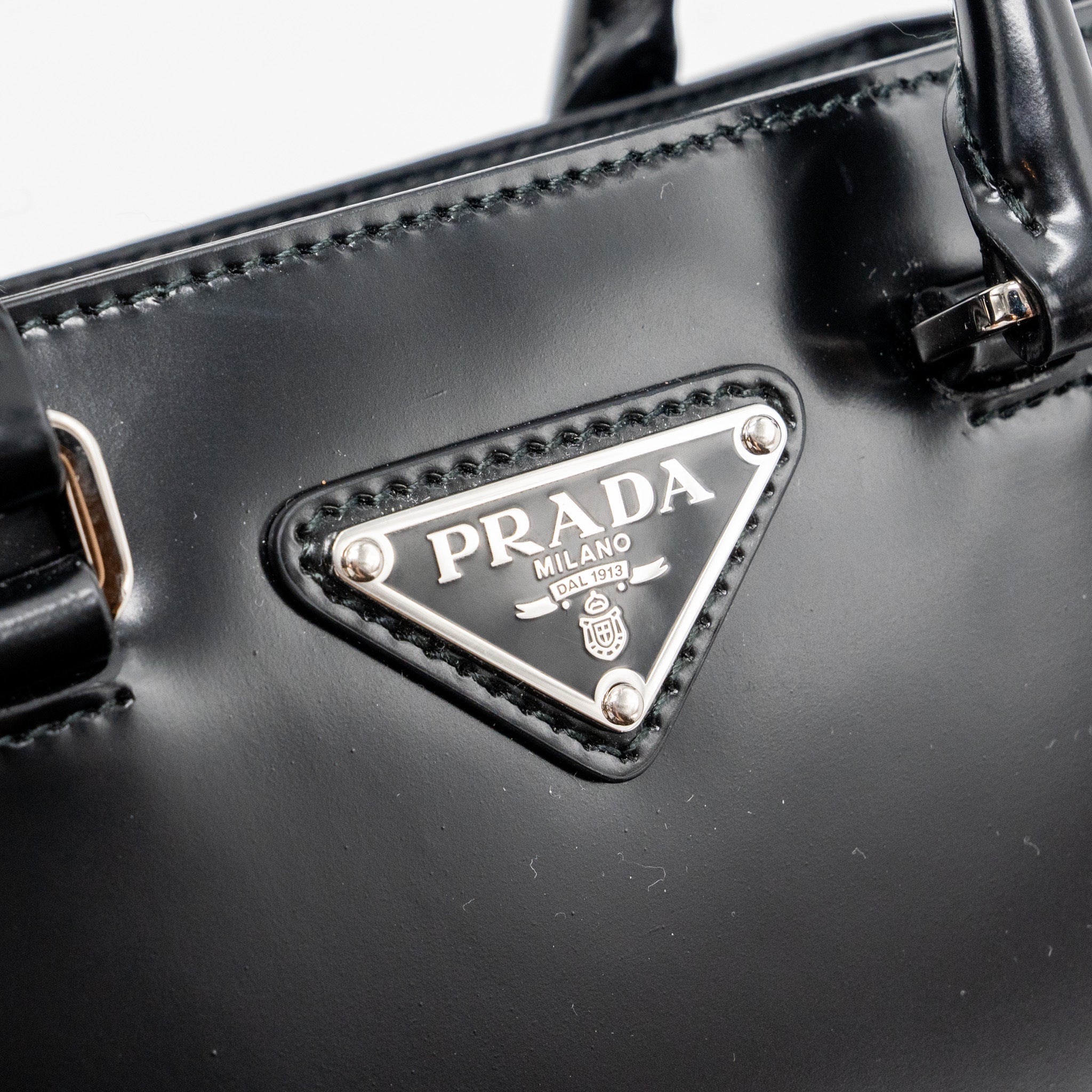 PRADA SMALL BRUSHED LEATHER TOTE BLACK SHW
