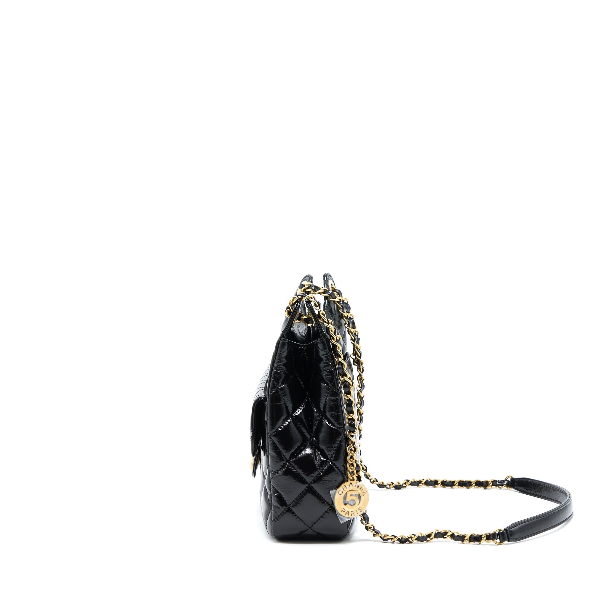 CHANEL 23C HOBO BAG SHINY CALFSKIN BLACK BRUSHED GHW(MICROCHIP)