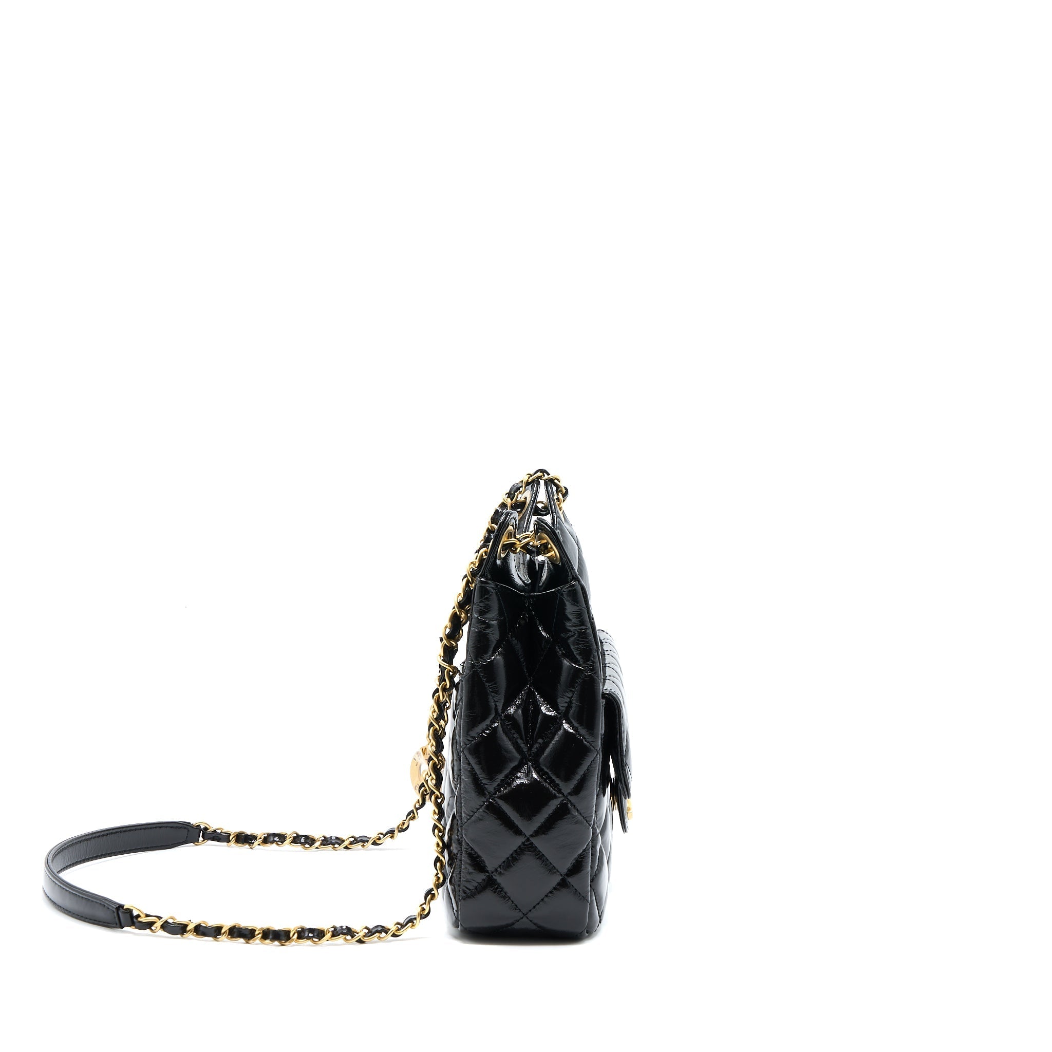 CHANEL 23C HOBO BAG SHINY CALFSKIN BLACK BRUSHED GHW(MICROCHIP)