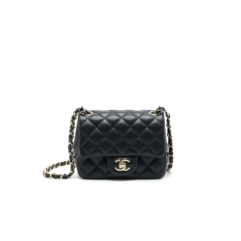 CHANEL MINI SQUARE LAMBSKIN BLACK LGHW SERIAL 29