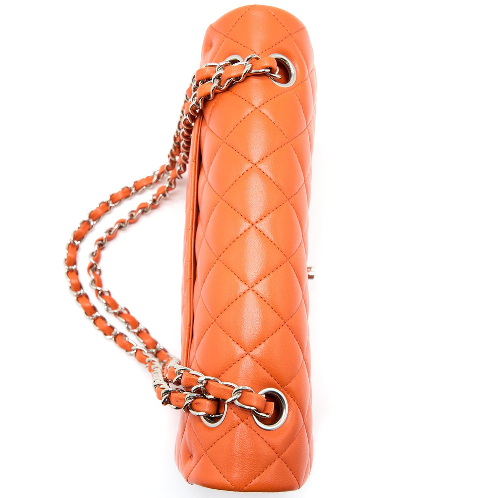 CHANEL MEDIUM CLASSIC DOUBLE FLAP BAG LAMBSKIN ORANGE SHW