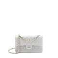 CHANEL 21A SMALL CLASSIC DOUBLE FLAP BAG CAVIAR NC634 LIGHT GREY LGHW