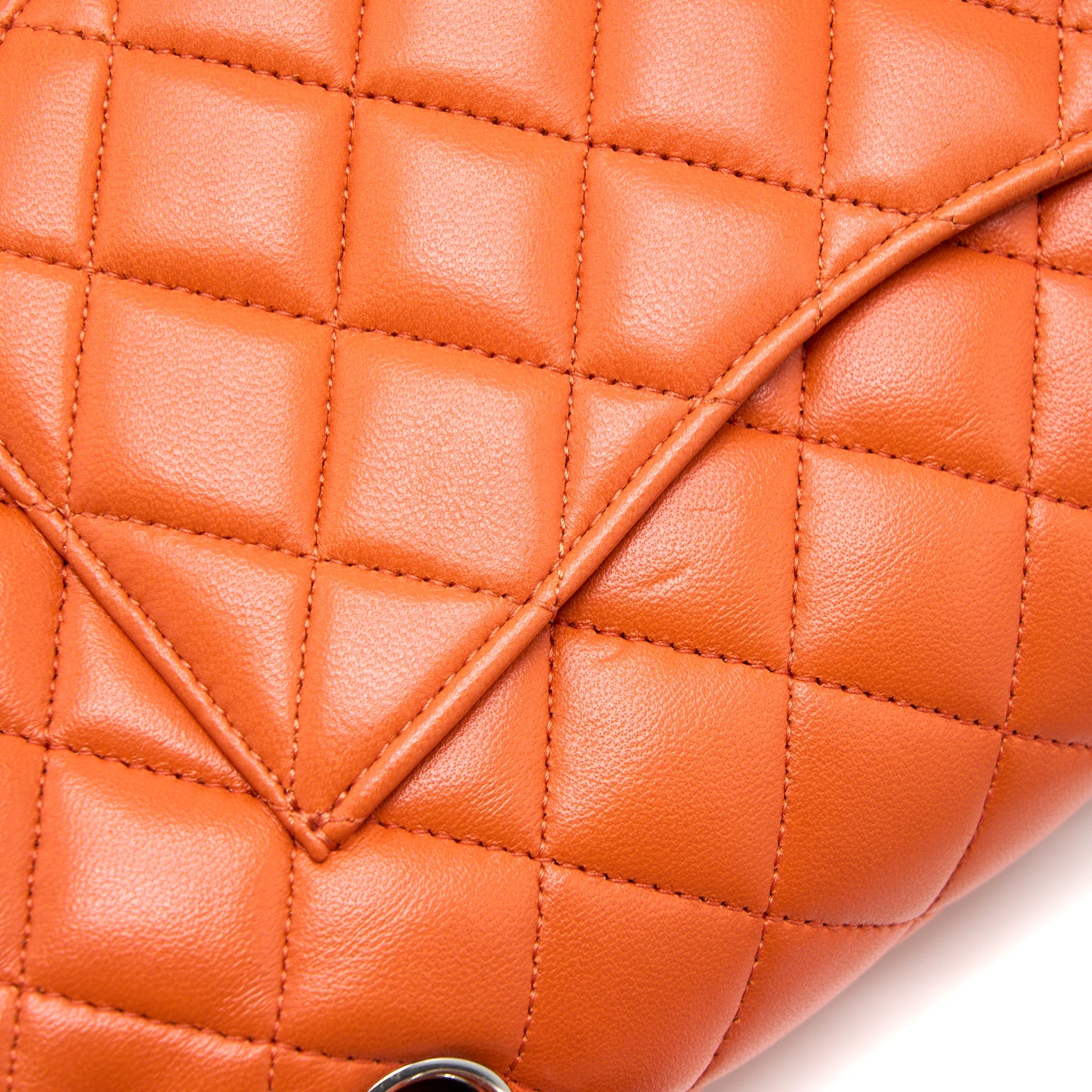 CHANEL MEDIUM CLASSIC DOUBLE FLAP BAG LAMBSKIN ORANGE SHW