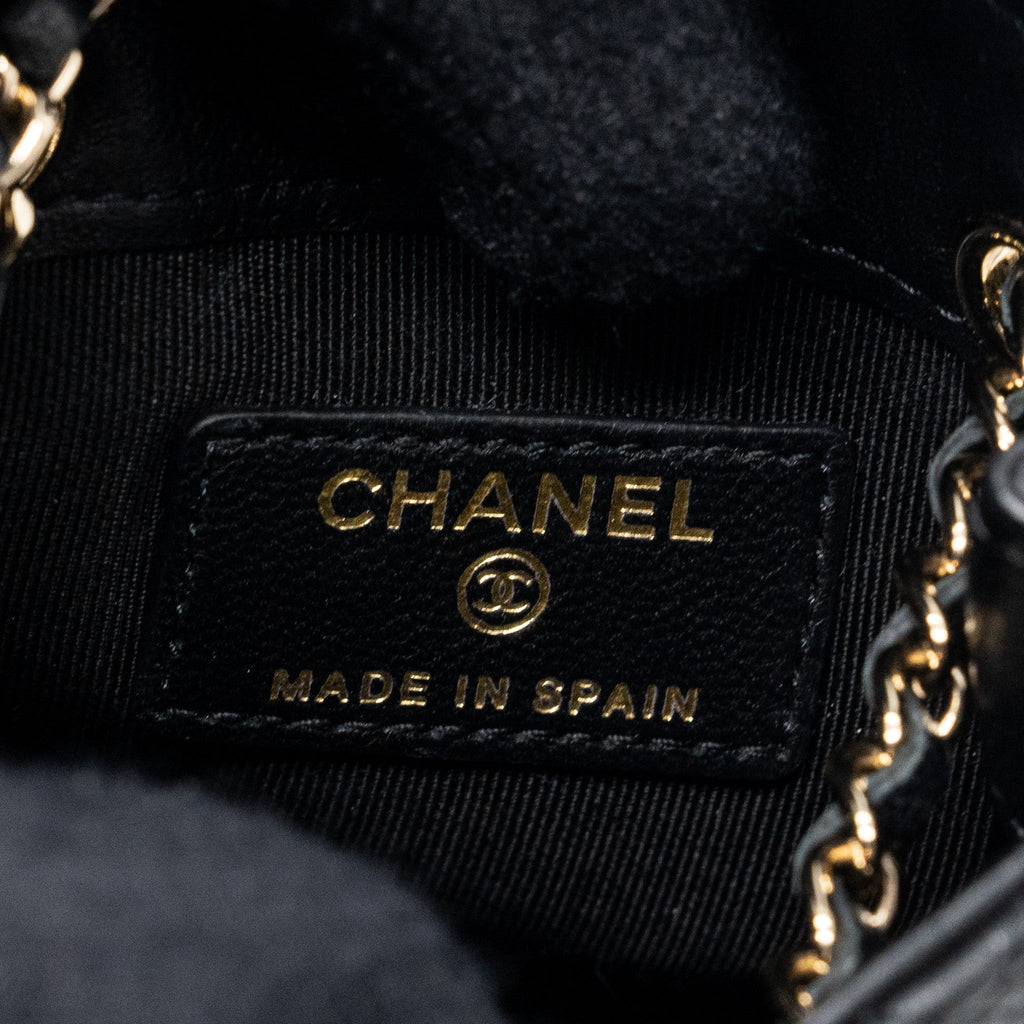 CHANEL QUILTED SUPER MINI TOTE WITH CHAIN LAMBSKIN BLACK LGHW