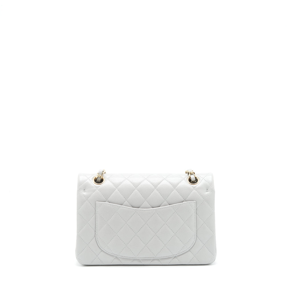 CHANEL 21A SMALL CLASSIC DOUBLE FLAP BAG CAVIAR NC634 LIGHT GREY LGHW