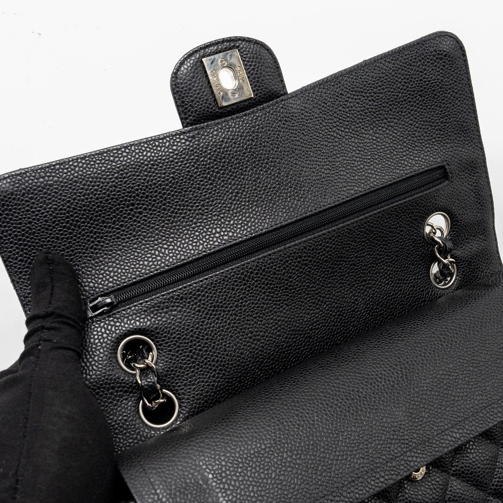 CHANEL MEDIUM CLASSIC DOUBLE FLAP BAG CAVIAR BLACK SHW