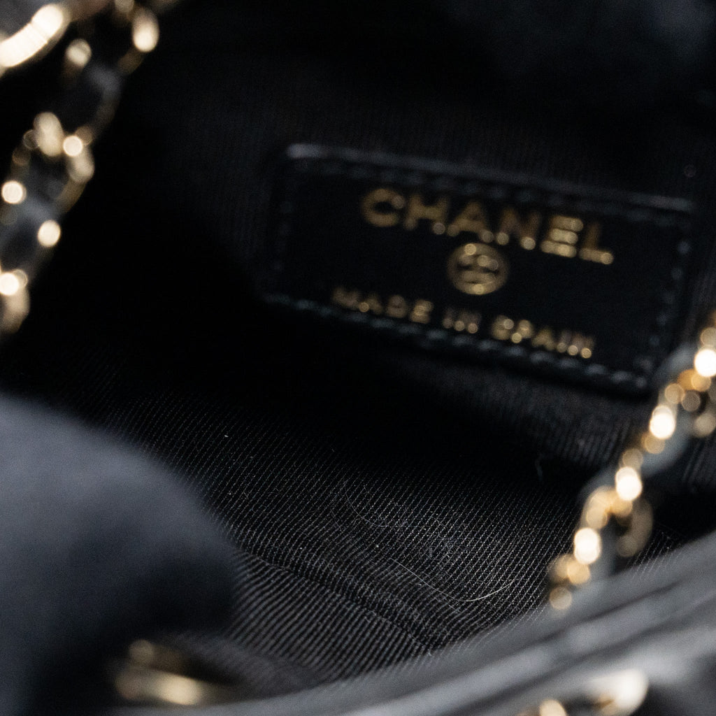 CHANEL QUILTED SUPER MINI TOTE WITH CHAIN LAMBSKIN BLACK LGHW