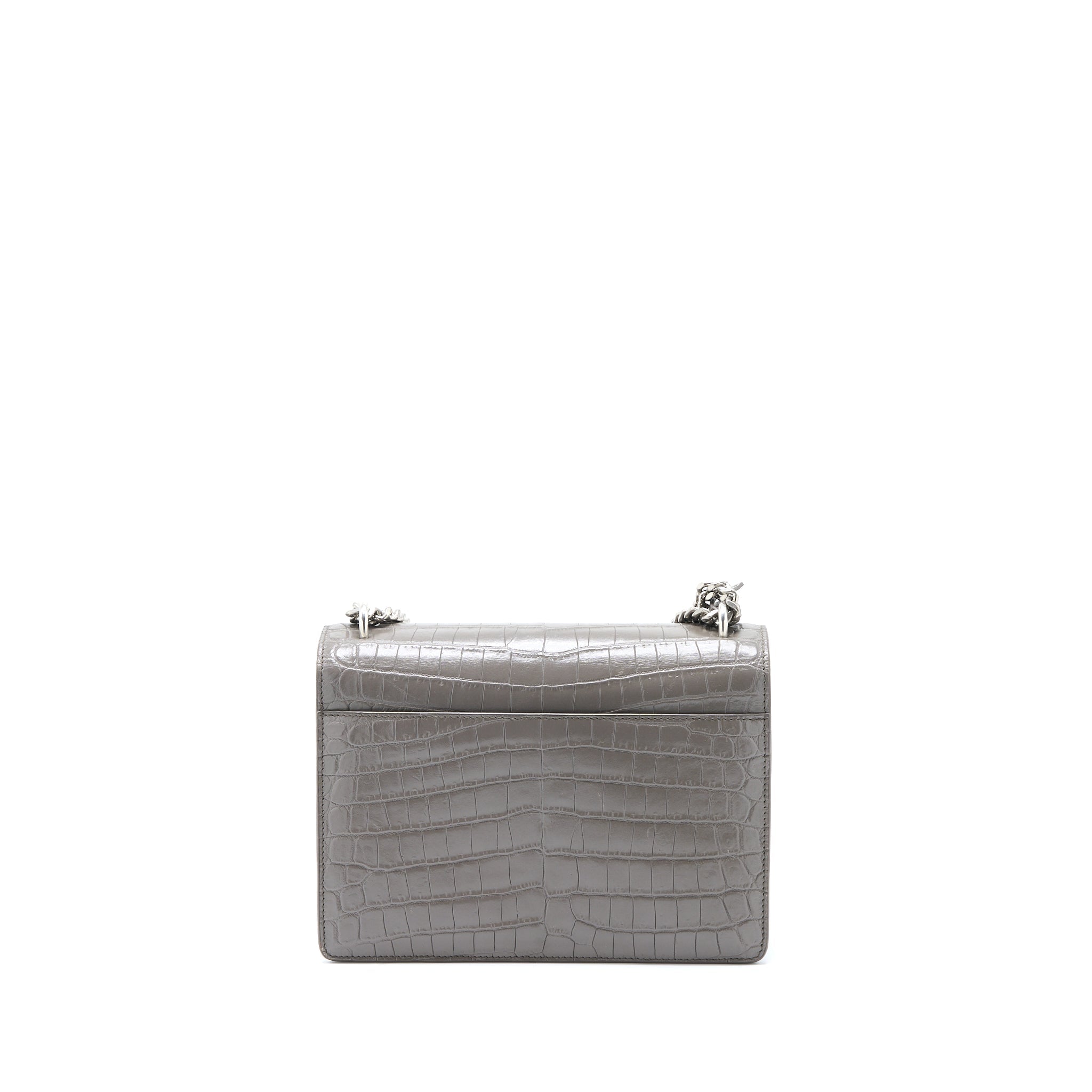 SAINT LAURENT MEDIUM SUNSET CHAIN BAG CROC EMBOSSED CALFSKIN GREY SHW