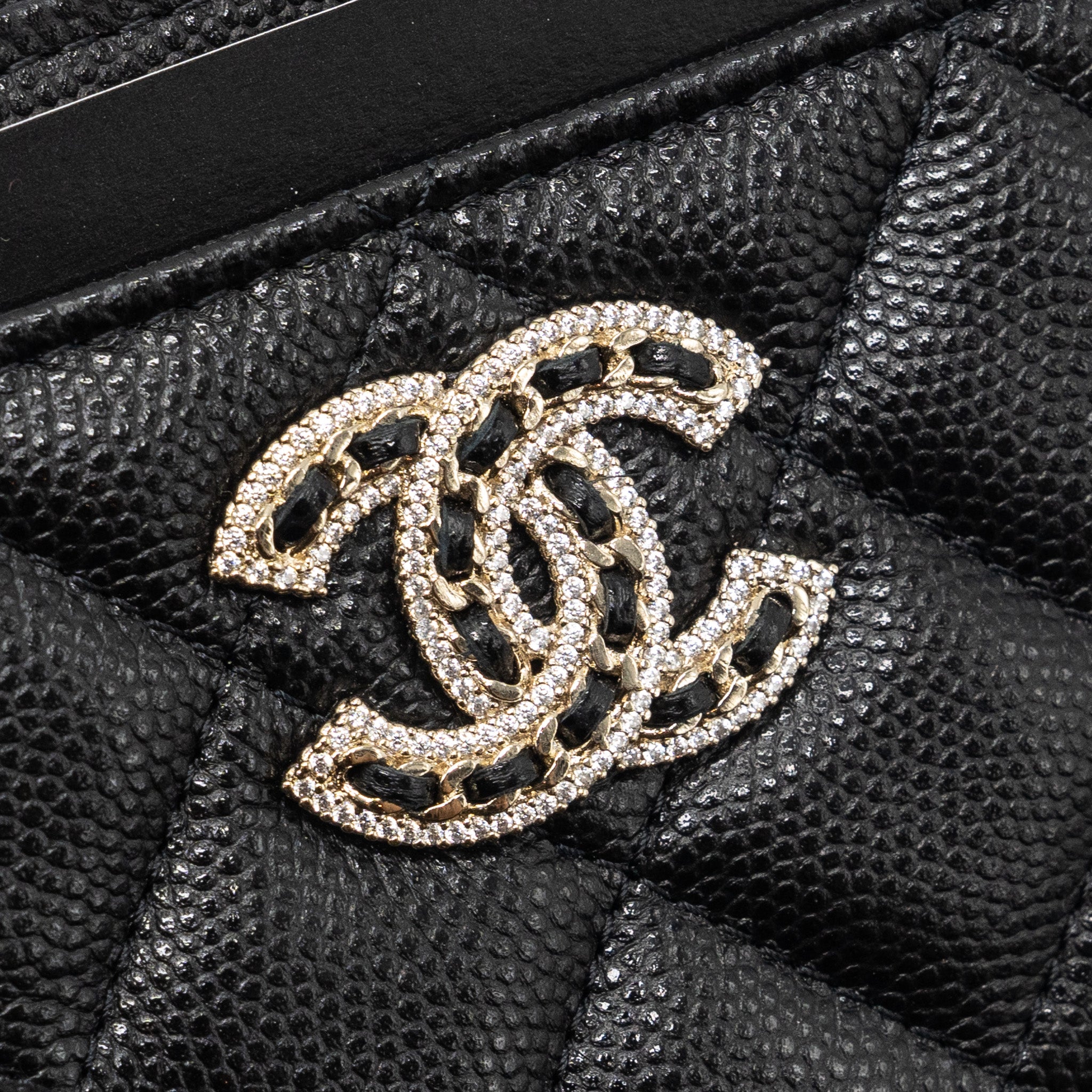 CHANEL DETAILED CC LOGO ZIPPER SMALL WALLET CAVIAR BLACK LGHW