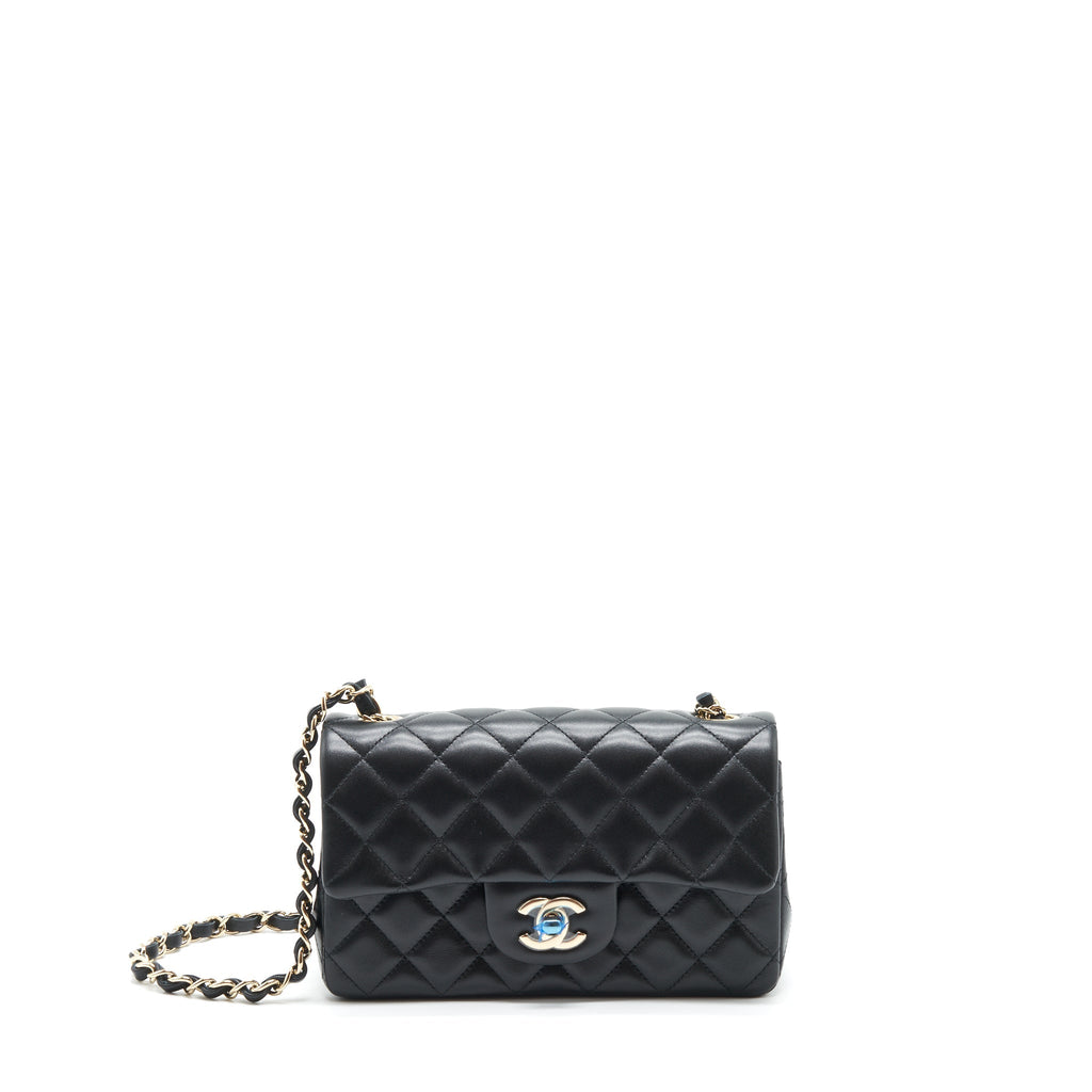 CHANEL MINI RECTANGULAR FLAP BAG LAMBSKIN BLACK LGHW (MICROCHIP)