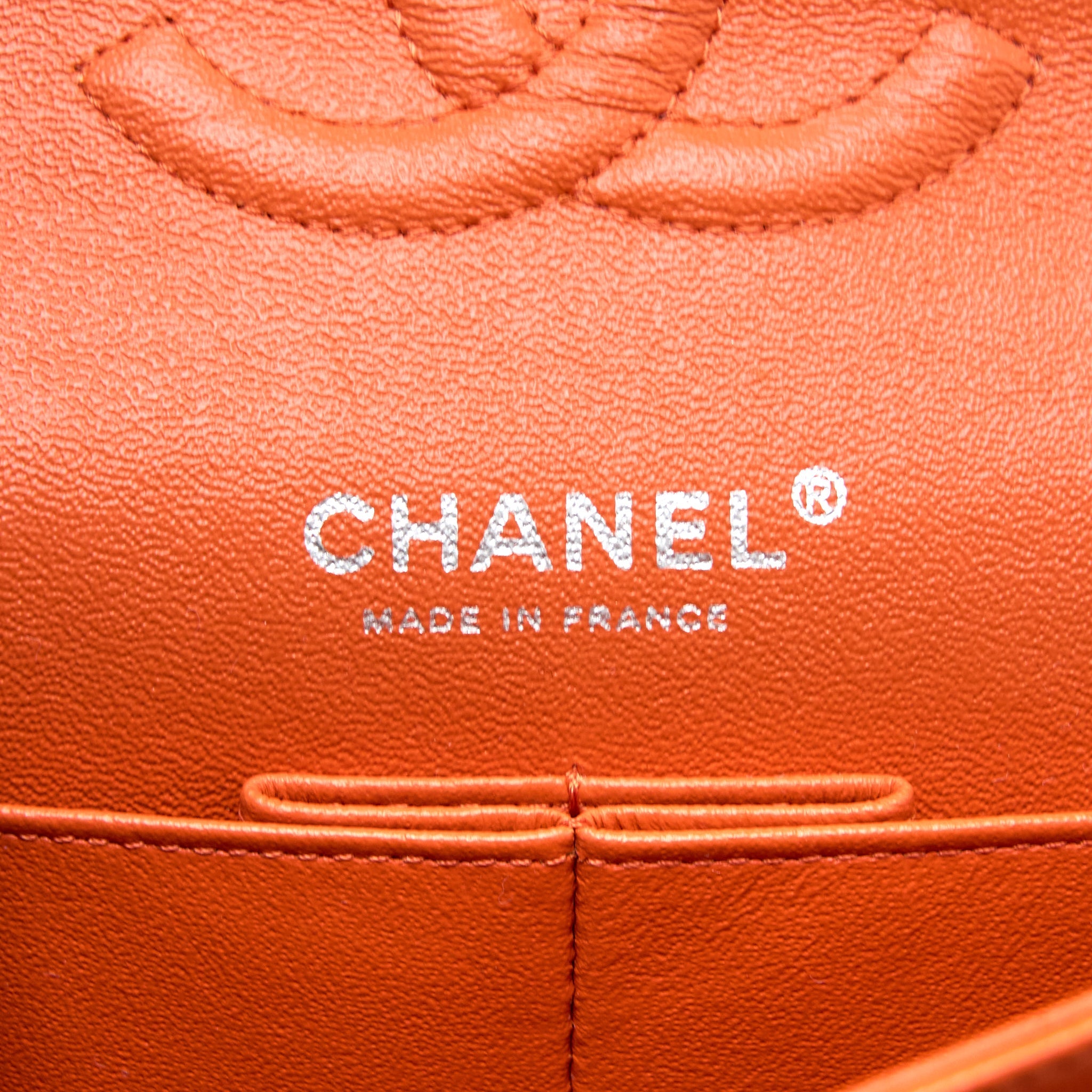 CHANEL MEDIUM CLASSIC DOUBLE FLAP BAG LAMBSKIN ORANGE SHW