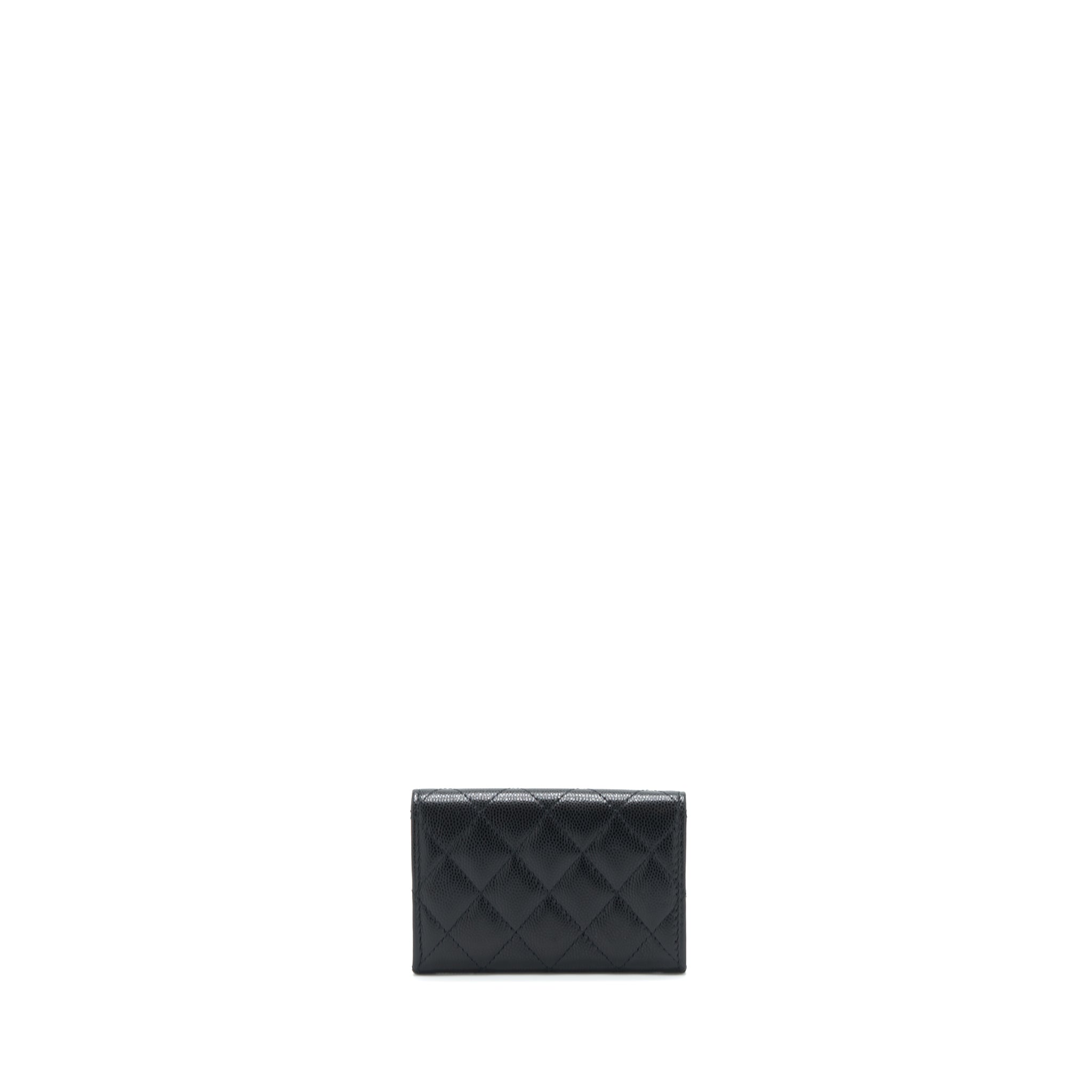 CHANEL 22S DETAILED LOGO MINI FLAP CARD HOLDER CAVIAR BLACK LGHW
