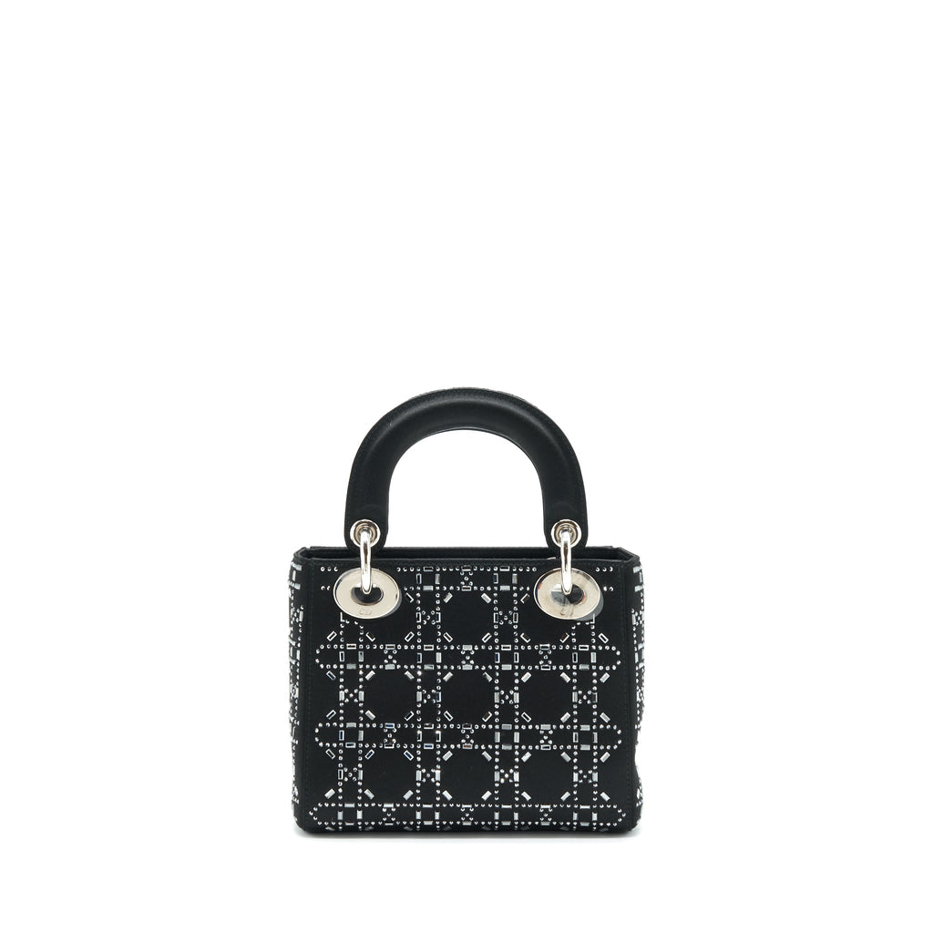 DIOR MINI LADY DIOR SATIN BLACK WITH CRYSTAL BLACK SHW