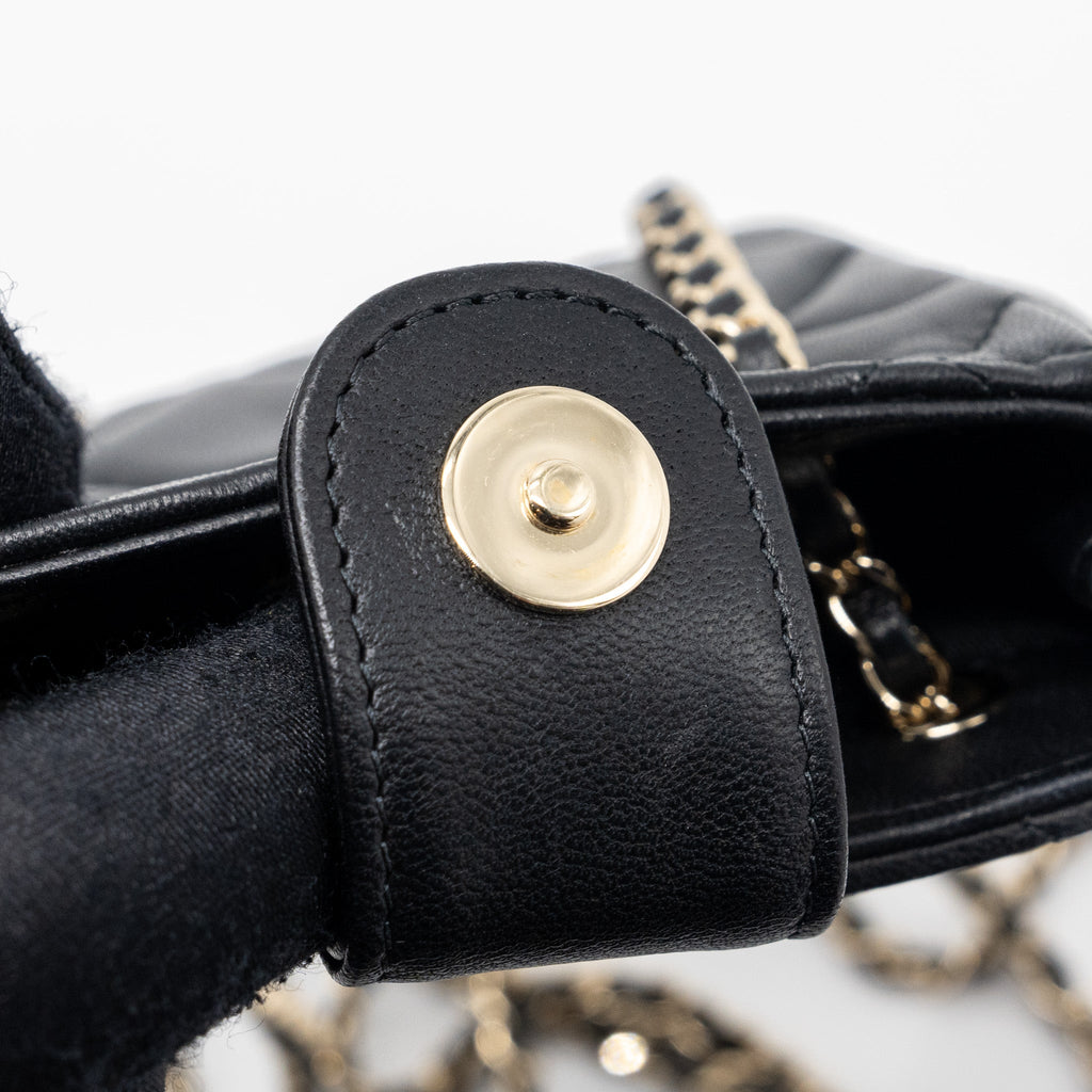 CHANEL QUILTED SUPER MINI TOTE WITH CHAIN LAMBSKIN BLACK LGHW