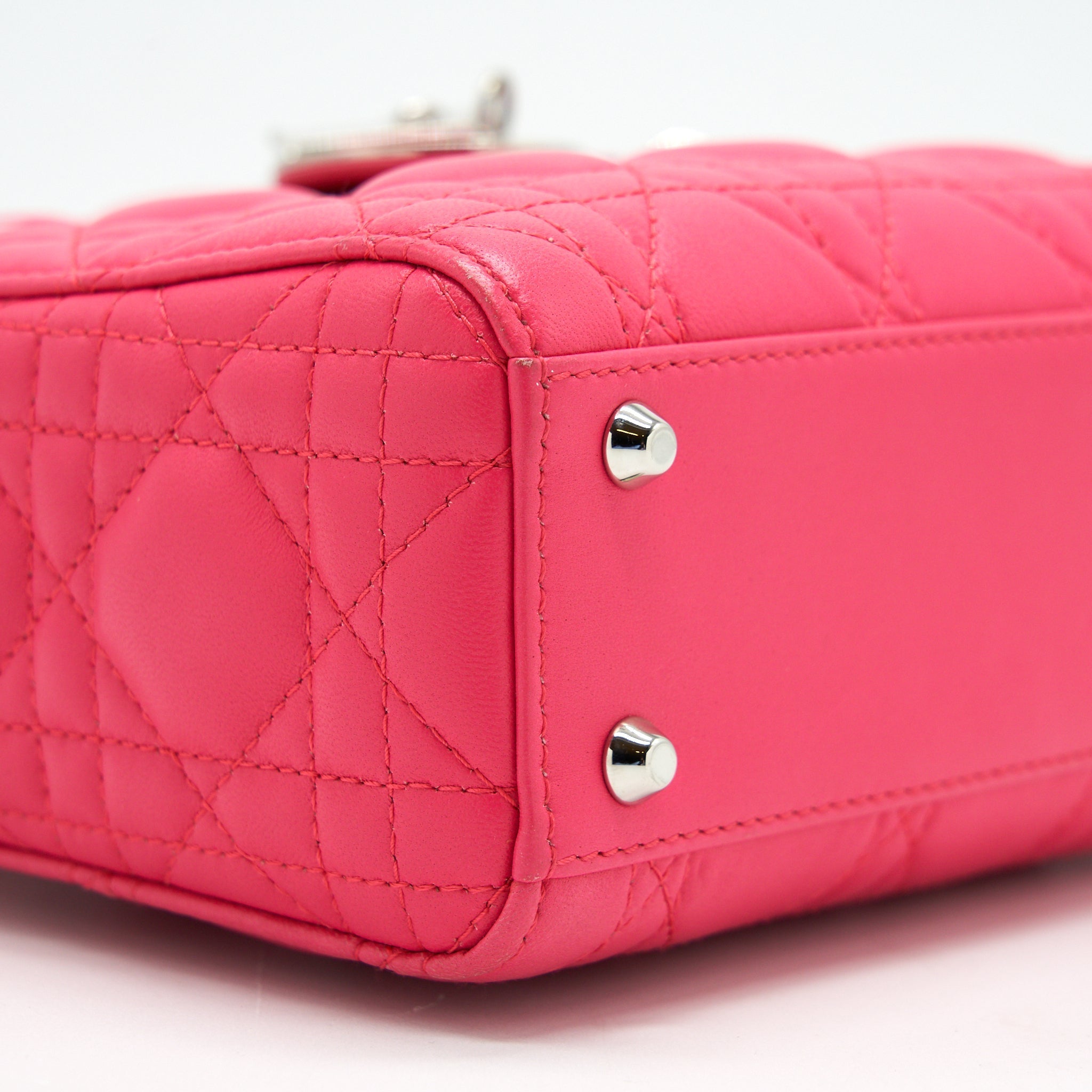 CHRISTIAN DIOR MINI LADY DIOR LAMBSKIN HOT PINK WITH SHW