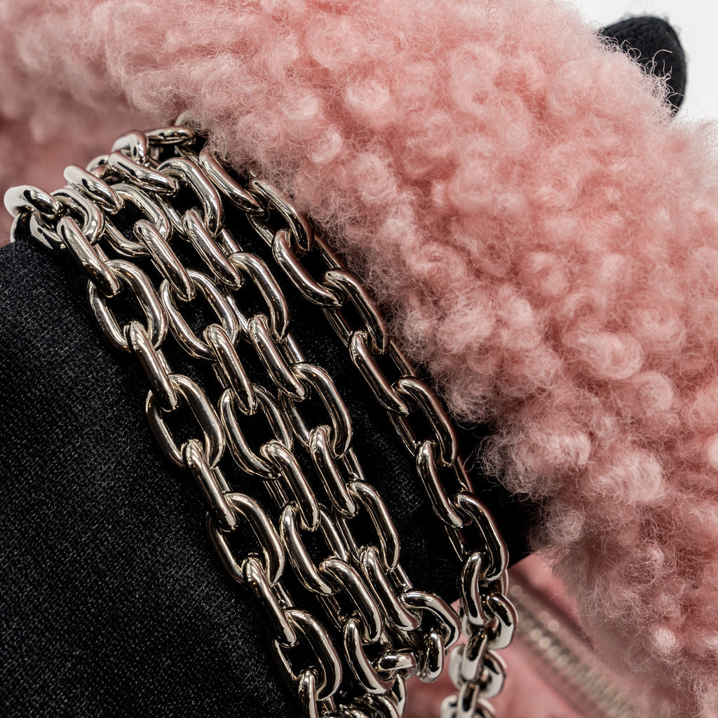 MIU MIU WANDER MATELASSÉ MINI HOBO BAG SHEARLING LIGHT PINK SHW