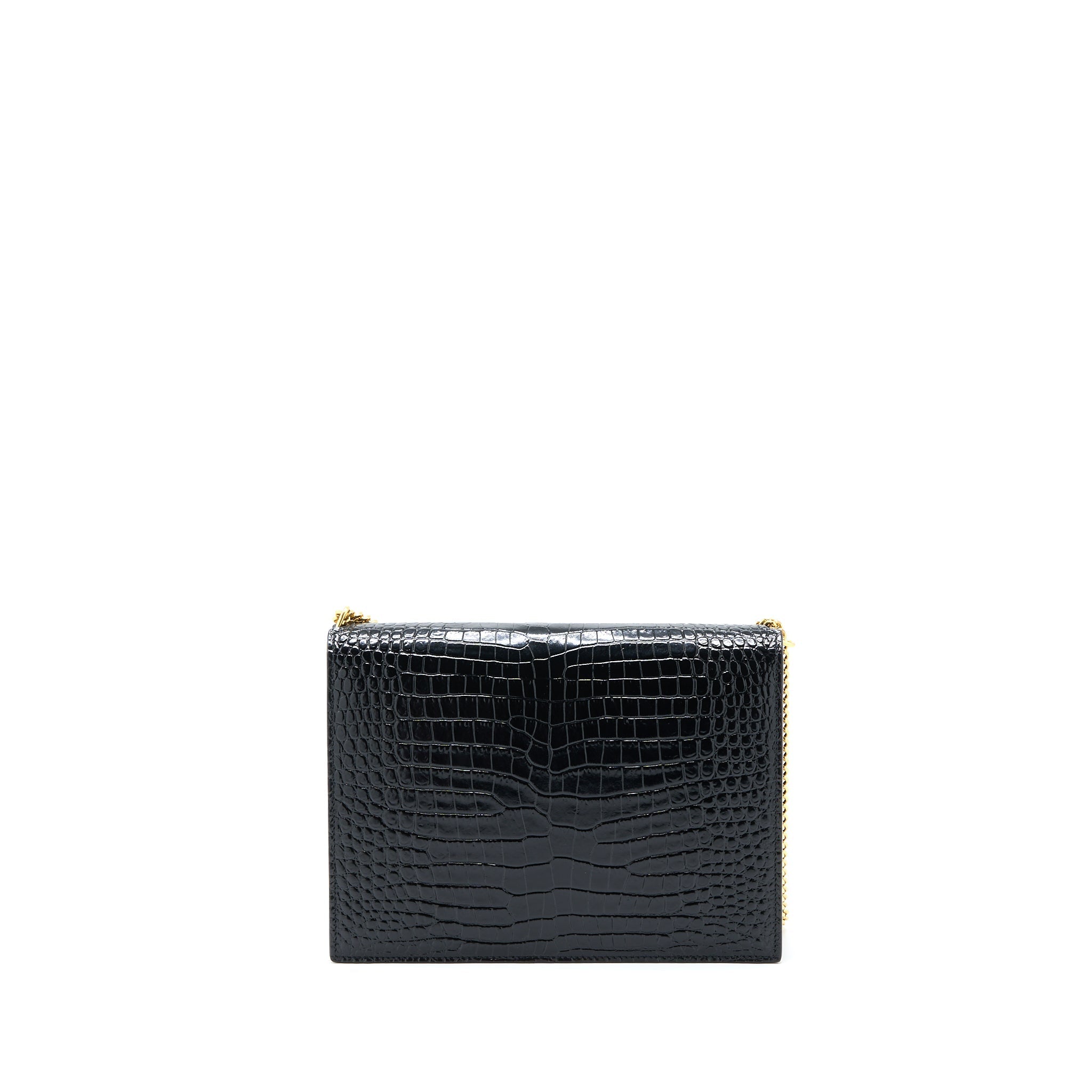 SAINT LAURENT CASSANDRA CHAIN BAG CROC EMBOSSED LEATHER BLACK GHW