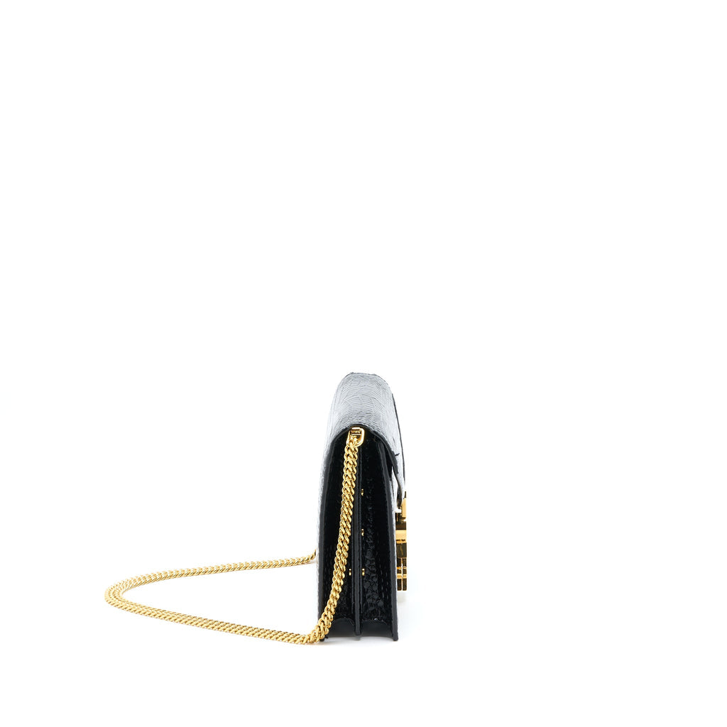 SAINT LAURENT CASSANDRA CHAIN BAG CROC EMBOSSED LEATHER BLACK GHW