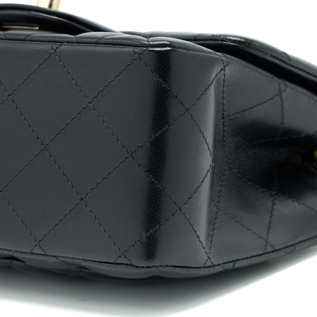 CHANEL CLASSIC MINI SQUARE FLAP BAG LAMBSKIN BLACK LGHW (MICROCHIP)