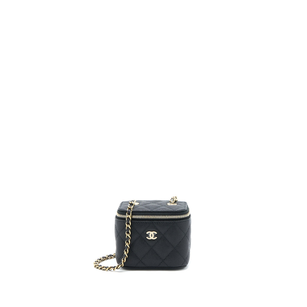 CHANEL 23C MINI VANITY WITH CHAIN CAVIAR BLACK LGHW (MICROCHIP)