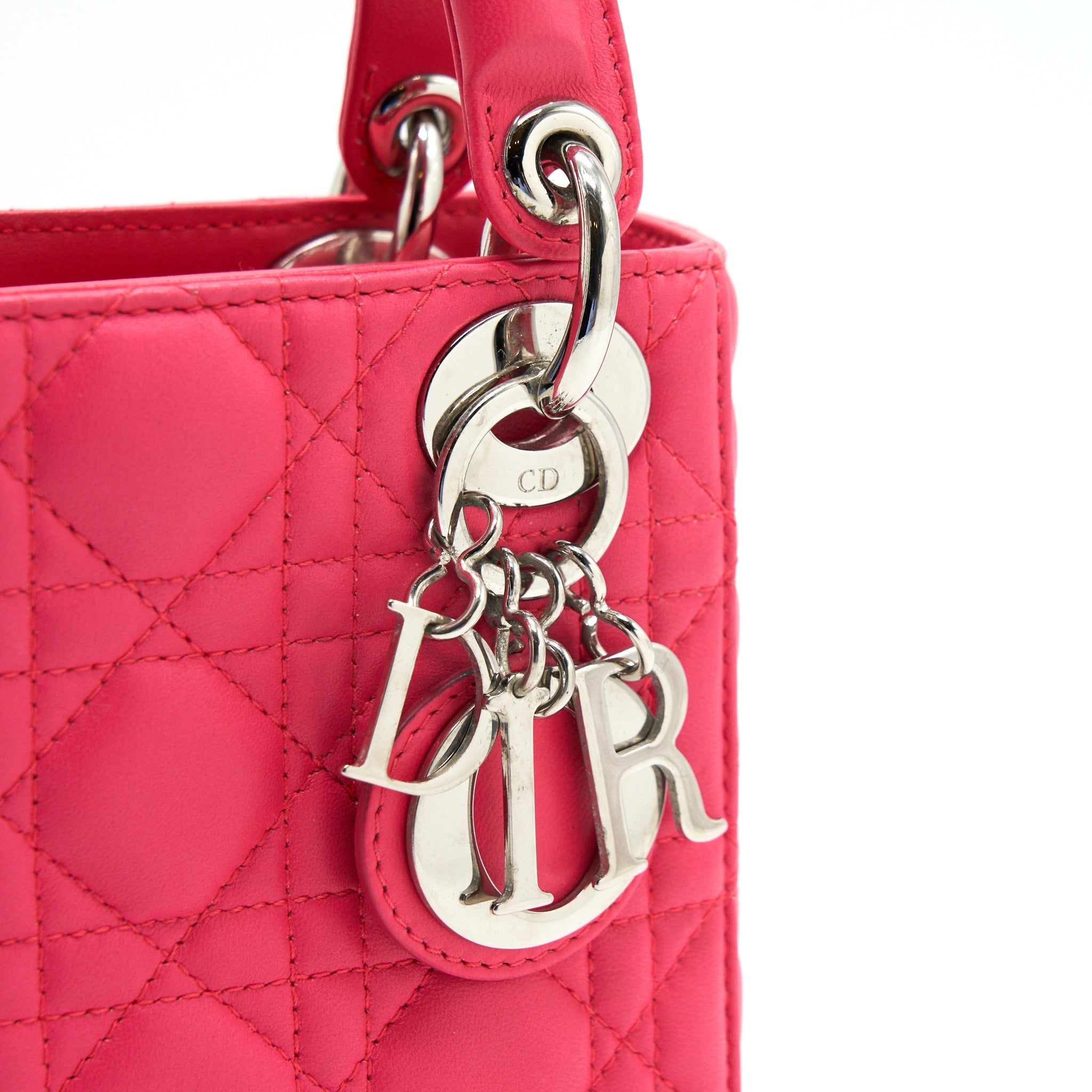 CHRISTIAN DIOR MINI LADY DIOR LAMBSKIN HOT PINK WITH SHW