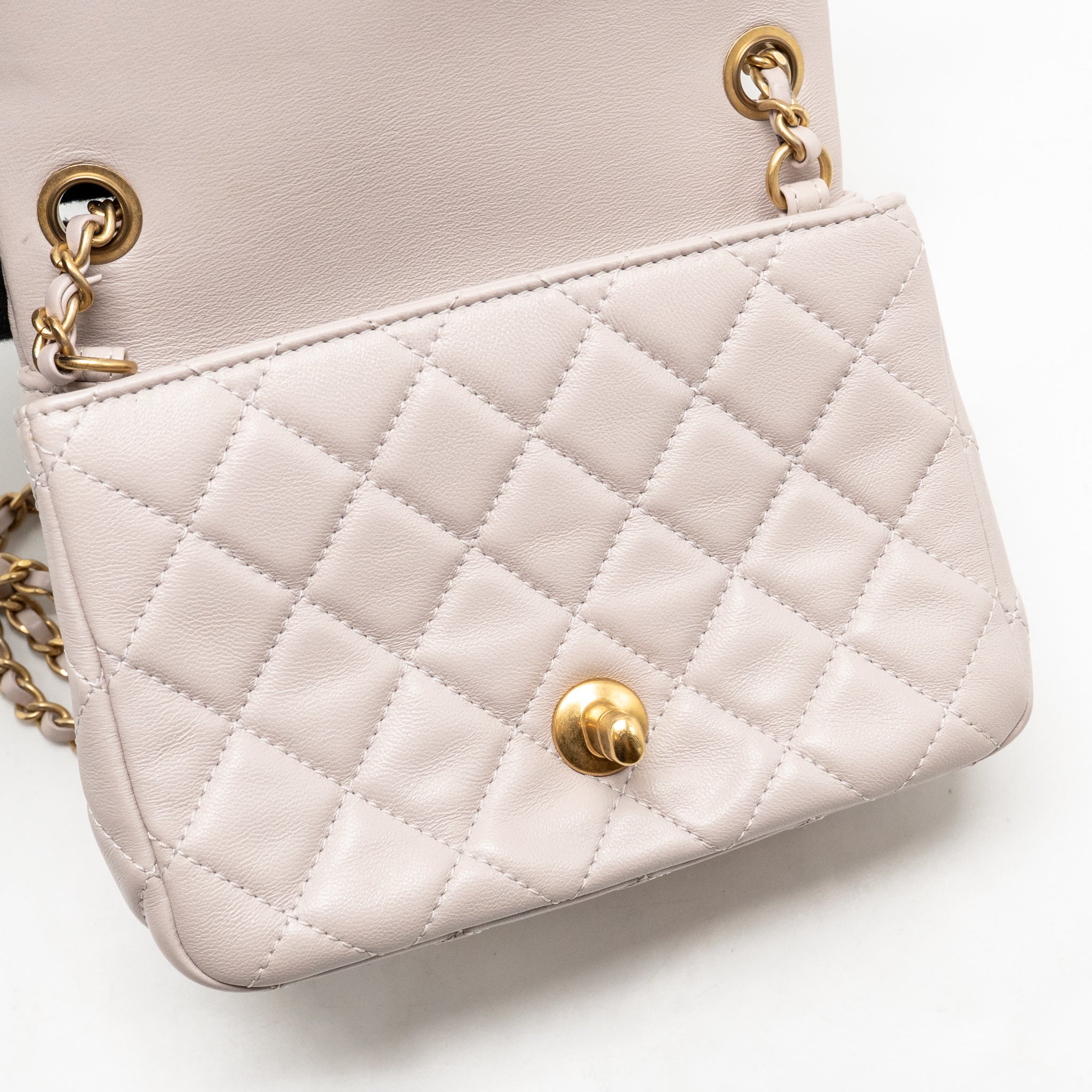 CHANEL PEARL CRUSH MINI SQUARE FLAP BAG LAMBSKIN LIGHT PURPLE GHW (MICROCHIP)