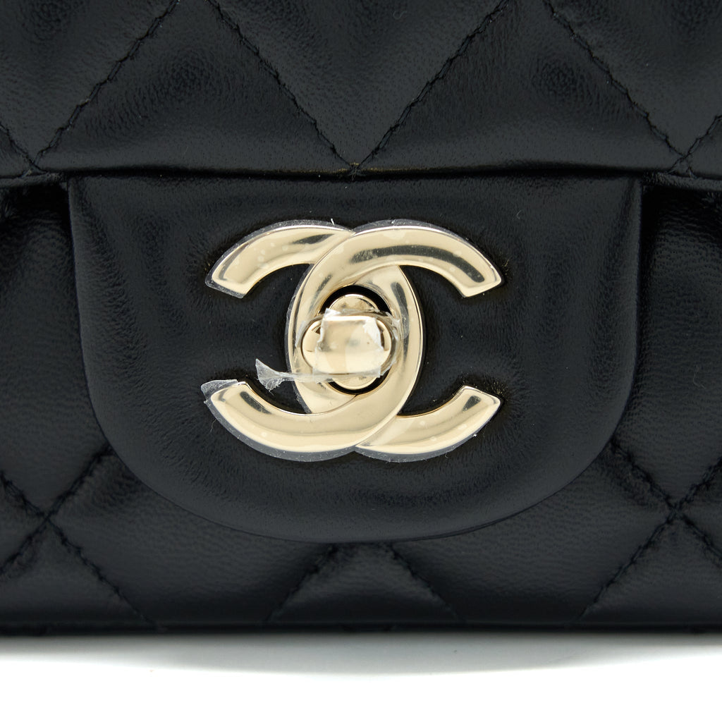 CHANEL CLASSIC MINI SQUARE FLAP BAG LAMBSKIN BLACK LGHW (MICROCHIP)